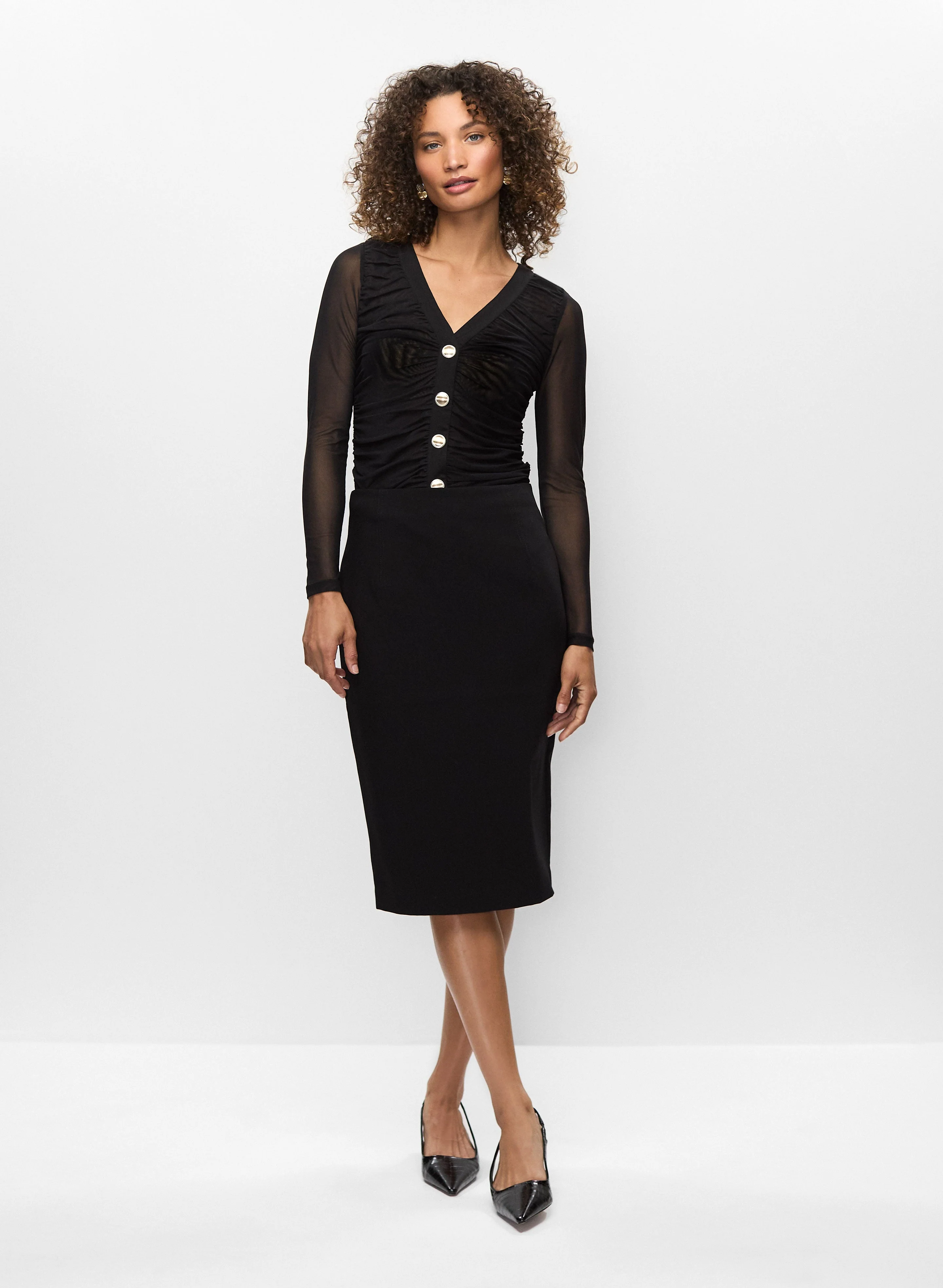 Mesh Sleeve Top & Pencil Skirt