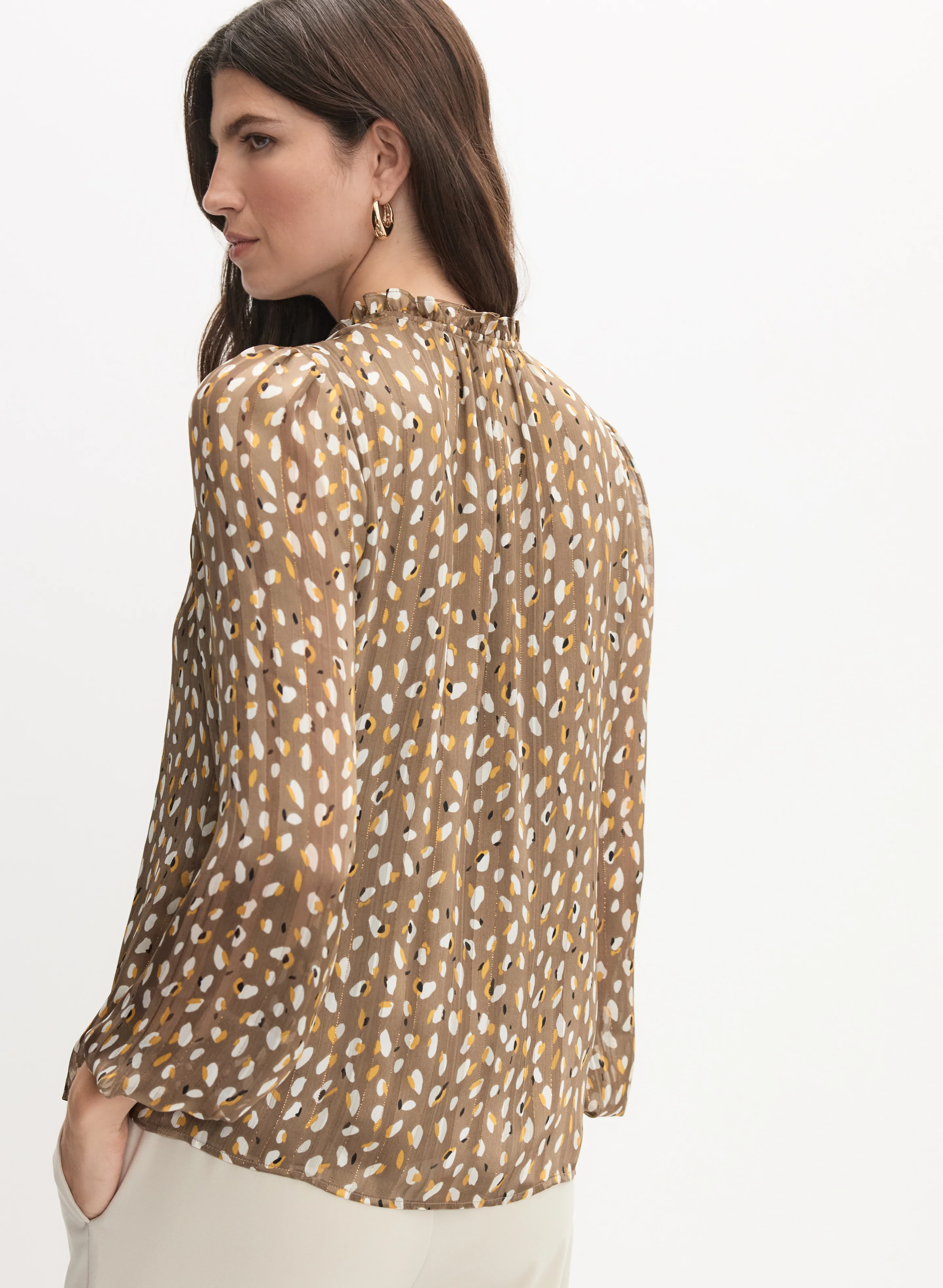 Abstract Frilled Neck Blouse - Image 4