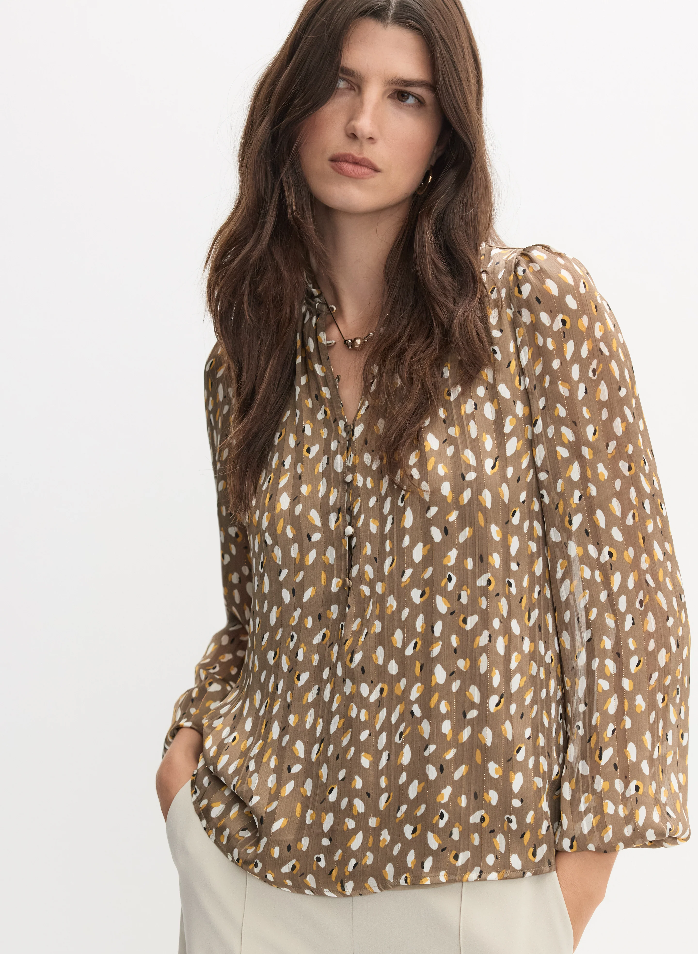 Abstract Frilled Neck Blouse - Image 7