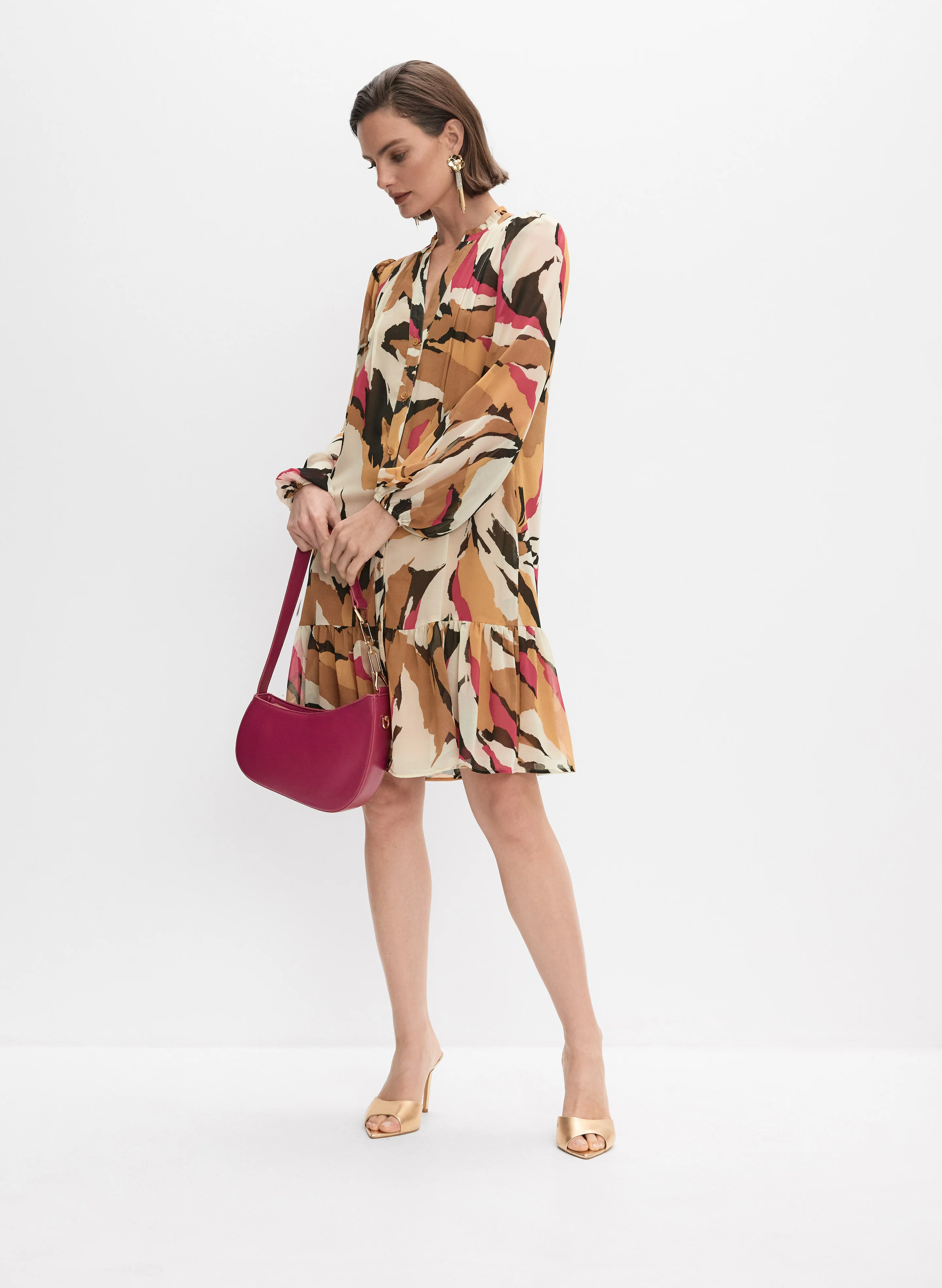 Abstract Print Dress & Crystal Cascade Earrings