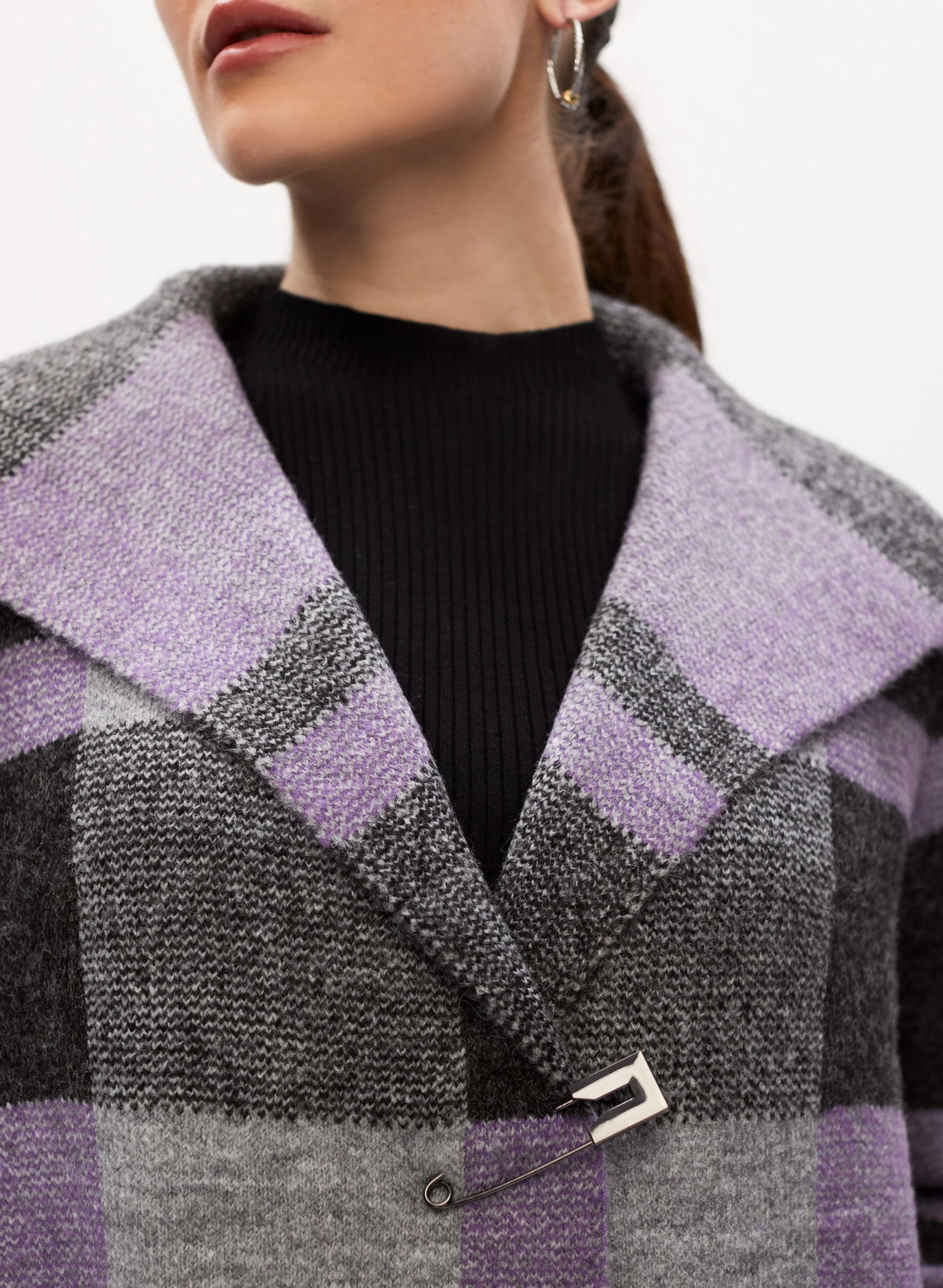 Angora Blend Plaid Motif Cardigan - Image 2