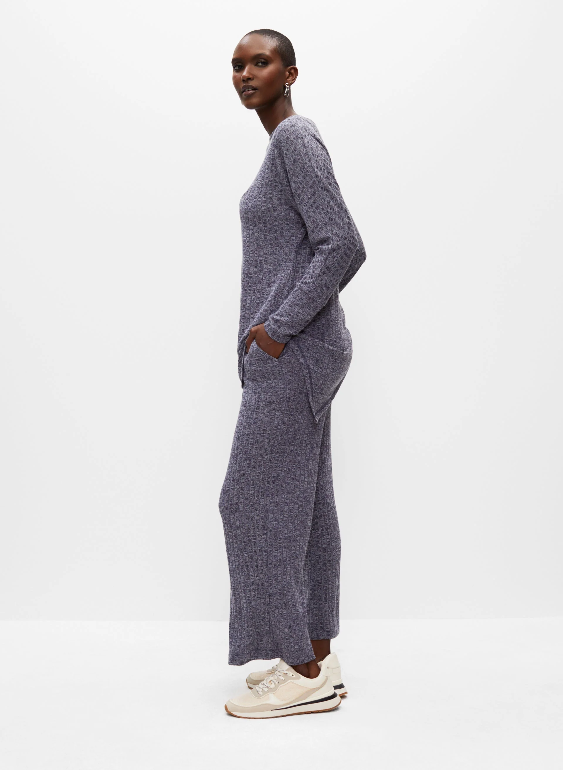Asymmetrical Melange Knit Tunic - Image 4