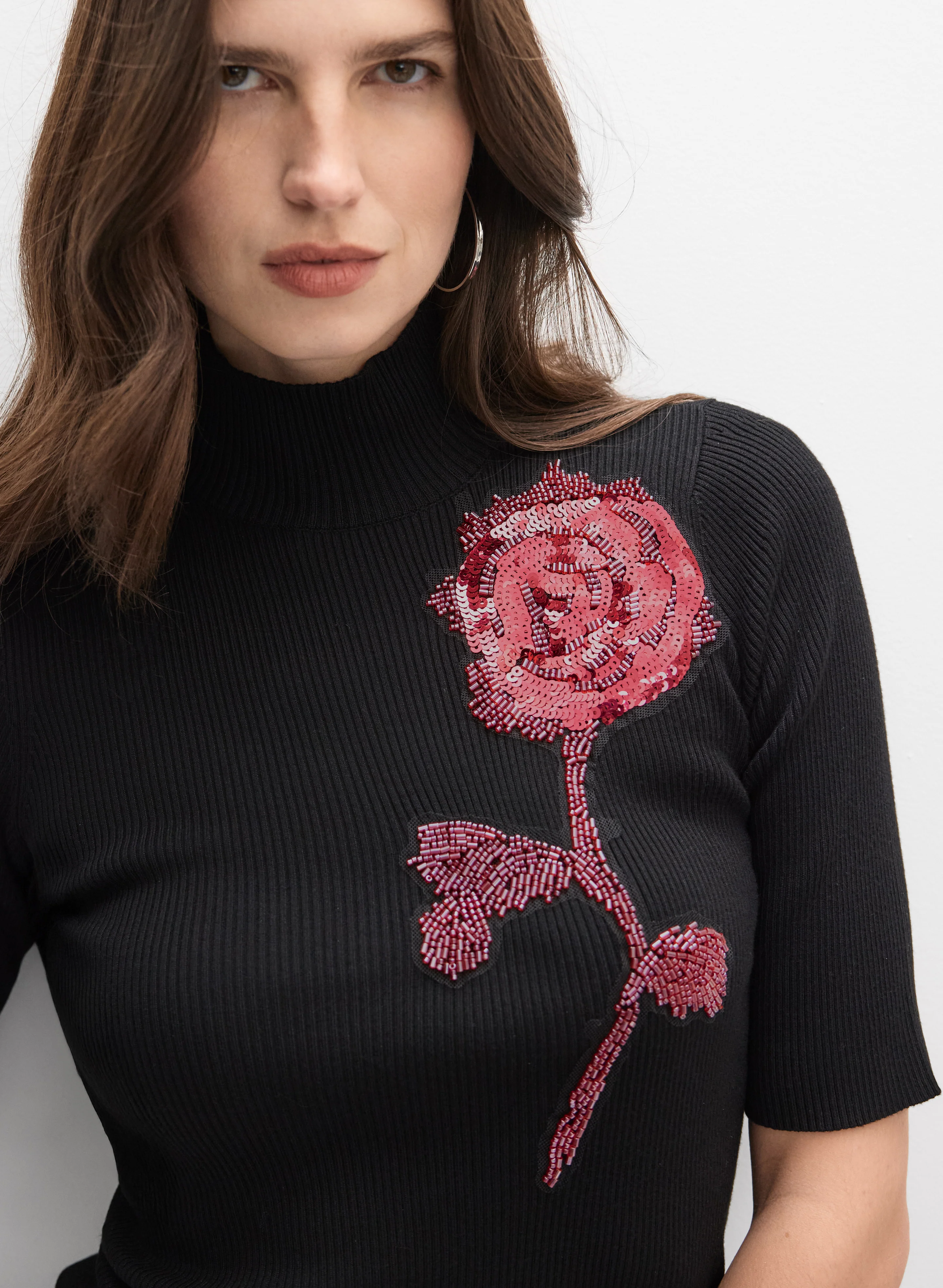 Beaded Floral Motif Sweater - Image 2