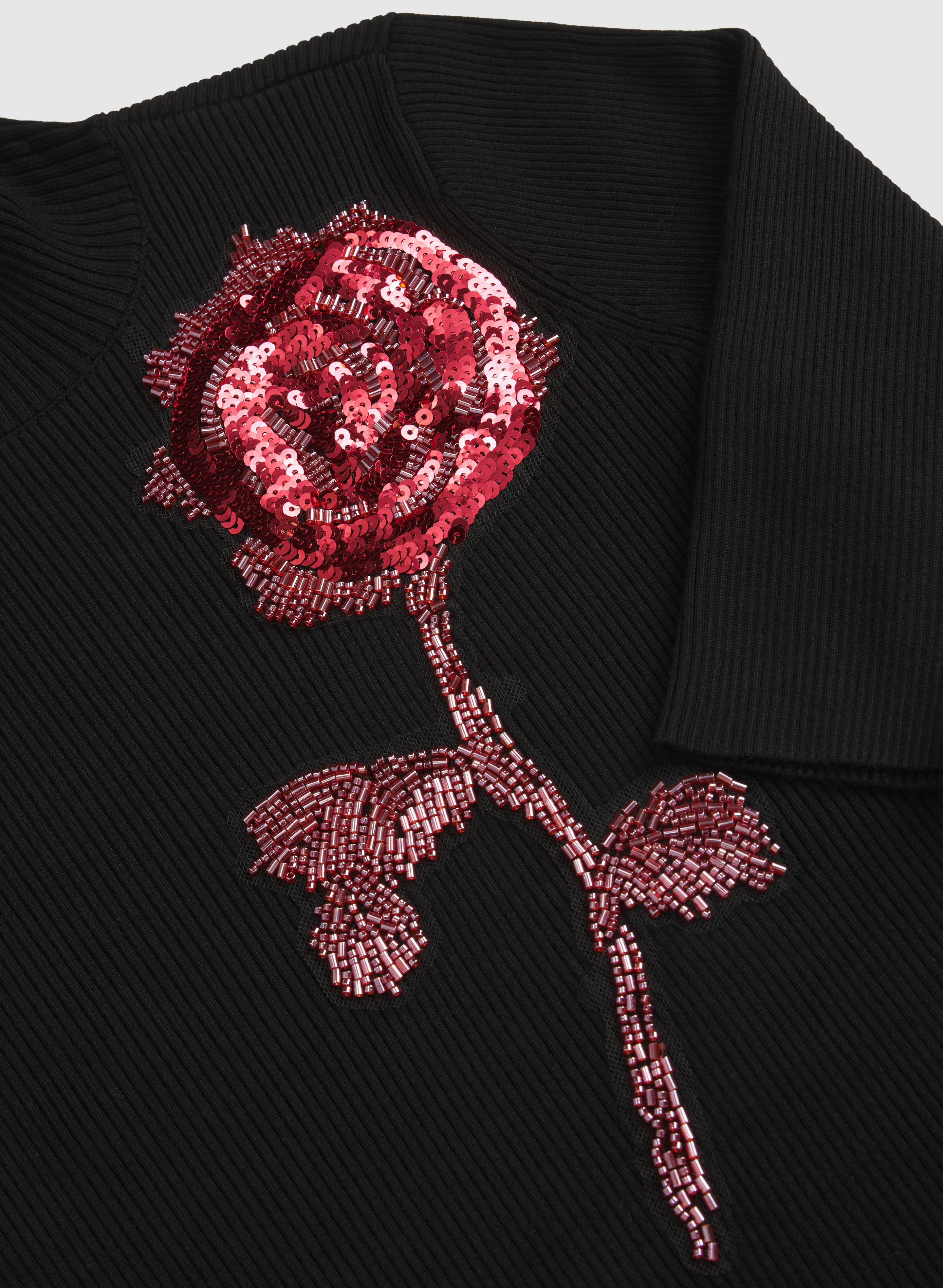 Beaded Floral Motif Sweater - Image 7