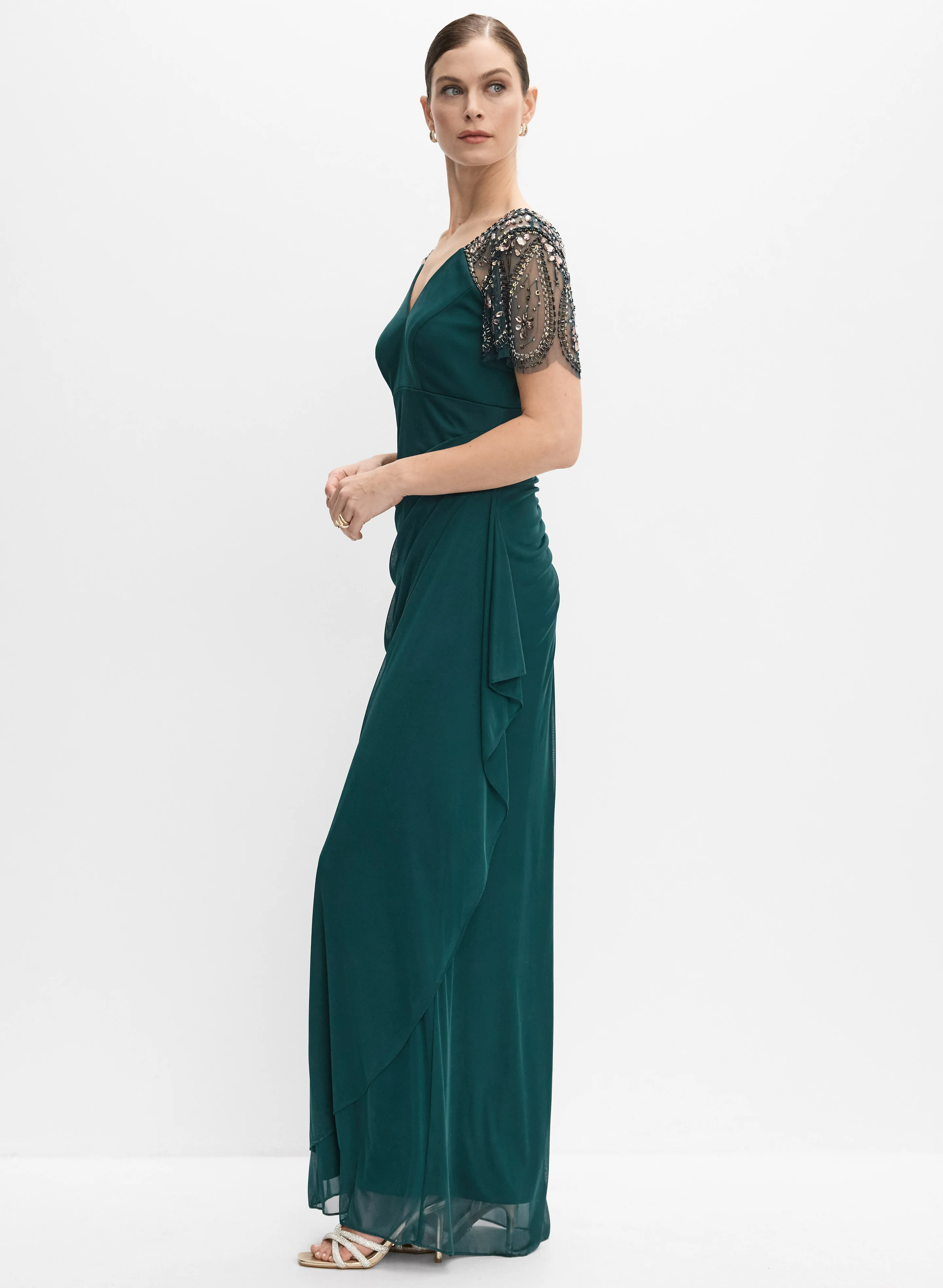 Beaded Flutter Sleeve Dress - Image 2