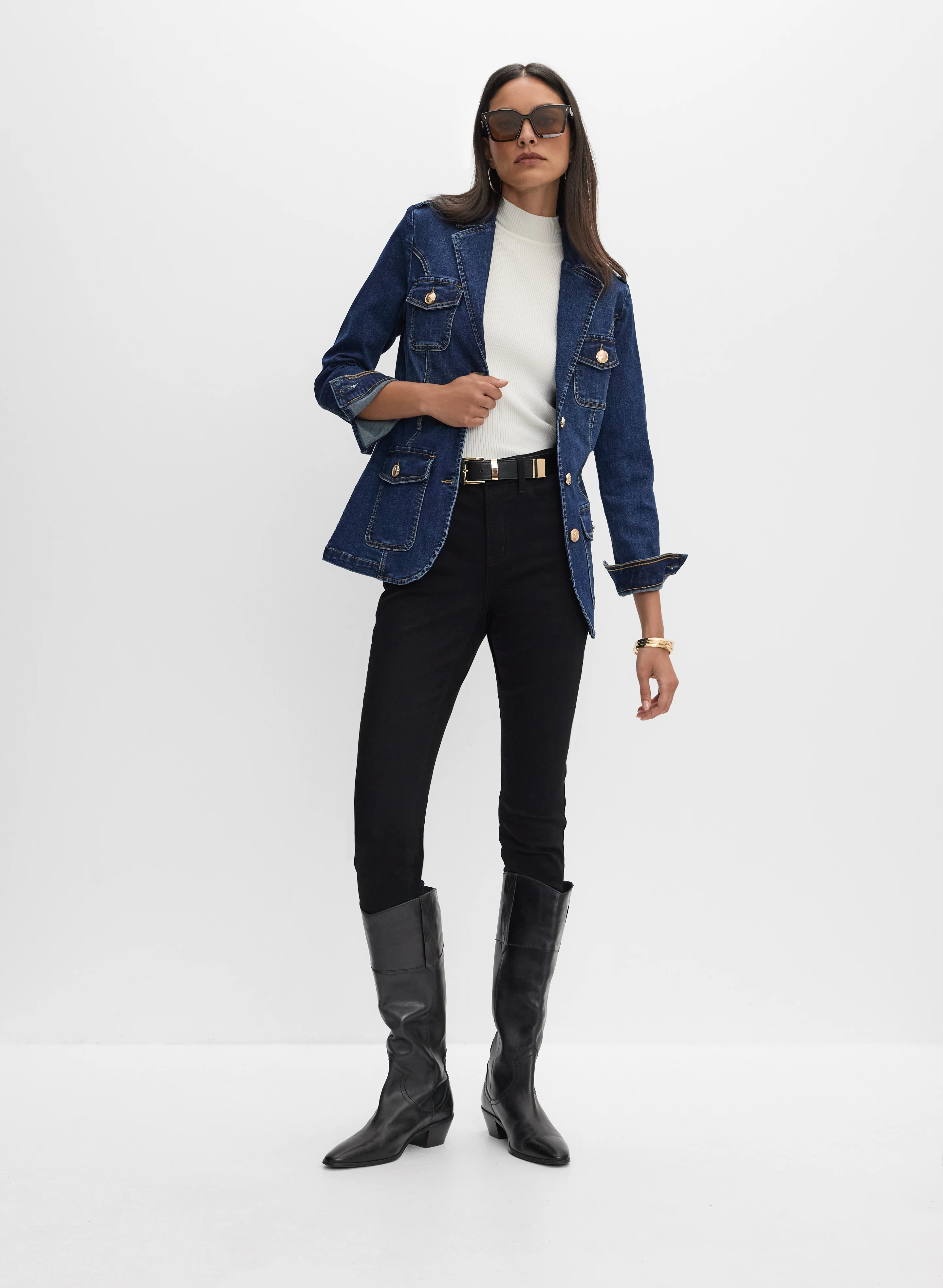 Belted Denim Blazer & Slim-Leg Jeans