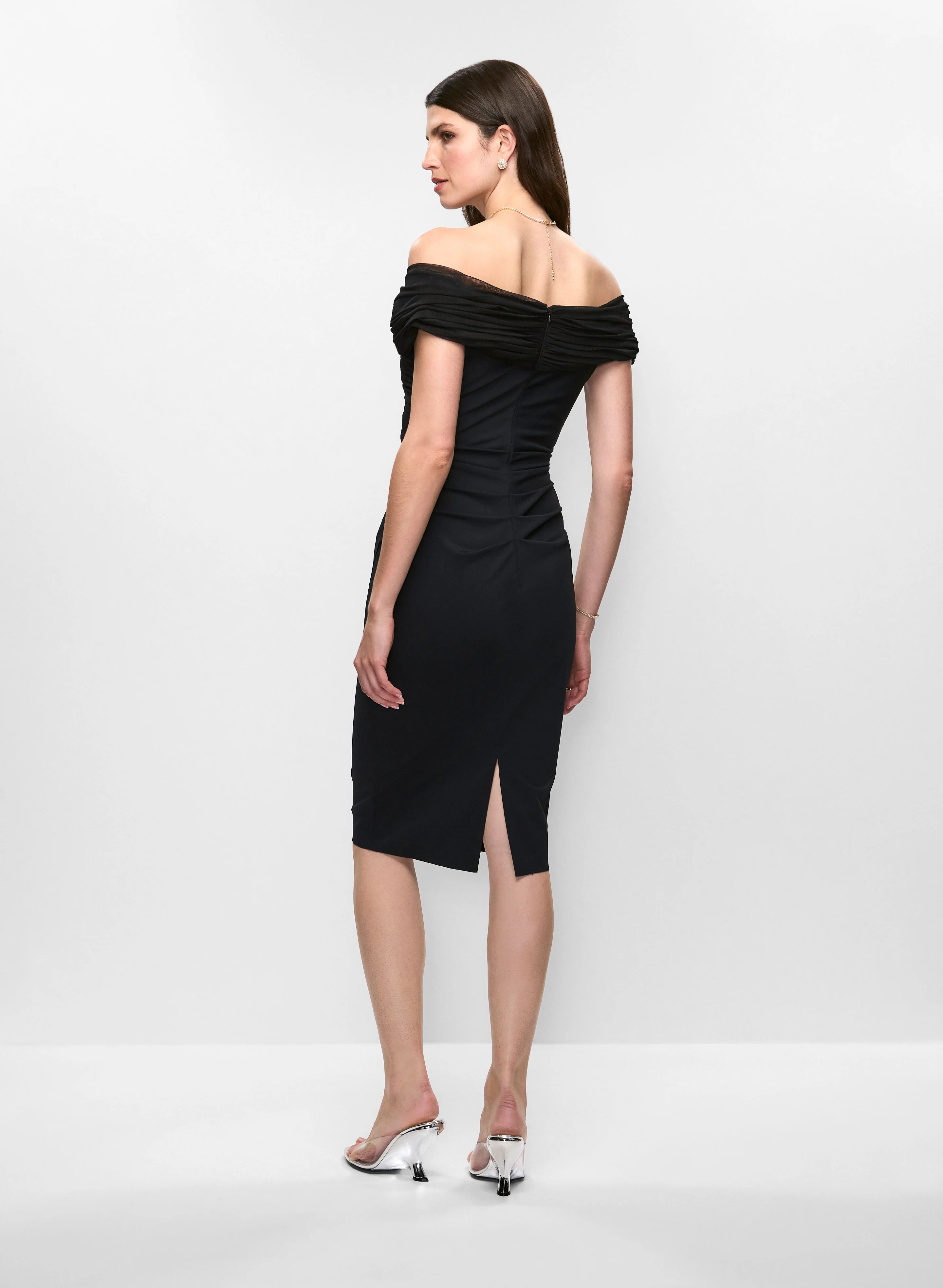 Betsy & Adam - Mesh Insert Off-the-Shoulder Dress - Image 4