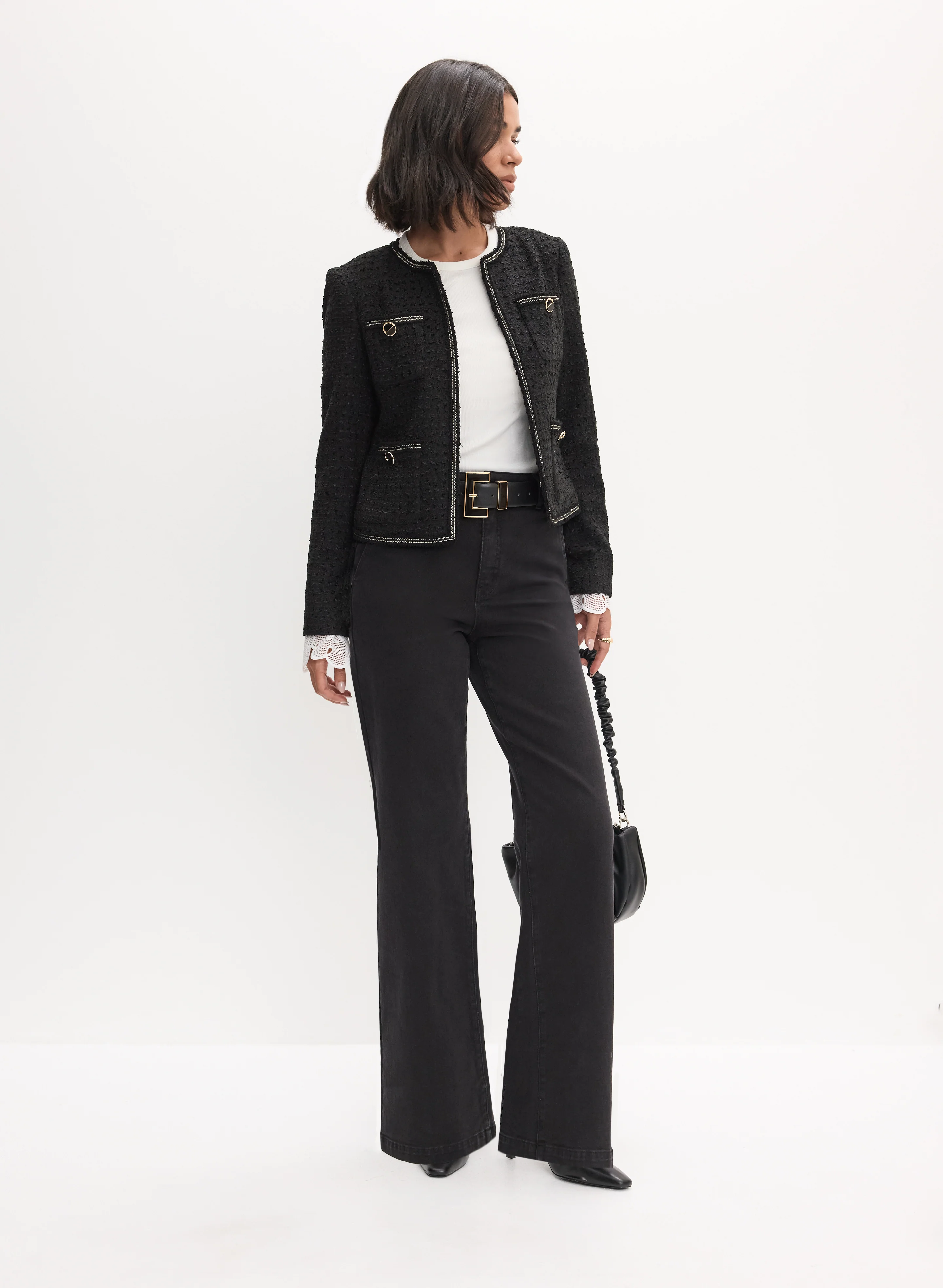 Bouclé Jacket & Wide Leg Jeans