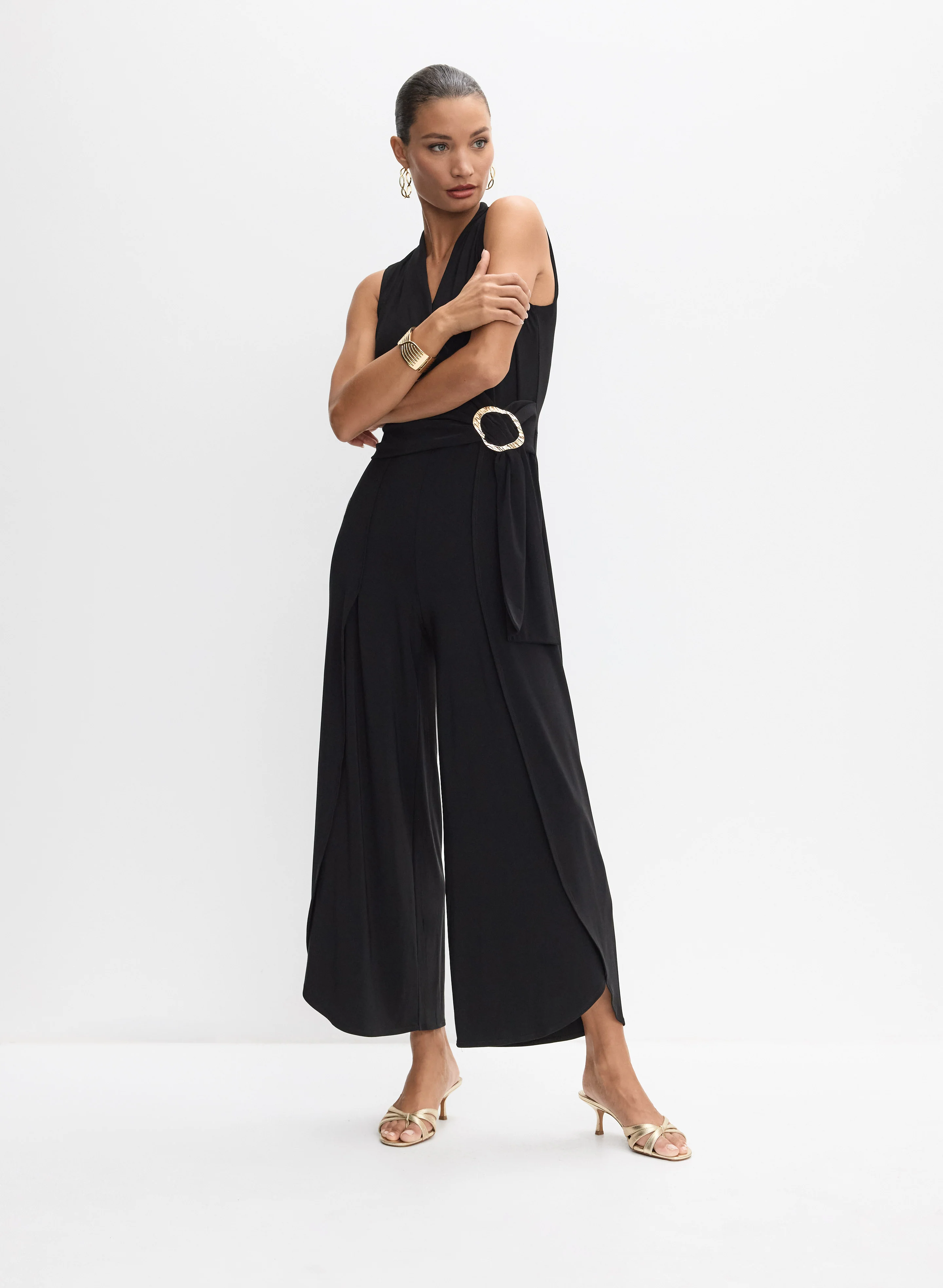 Brooch Fastened Wrap-Over Jumpsuit