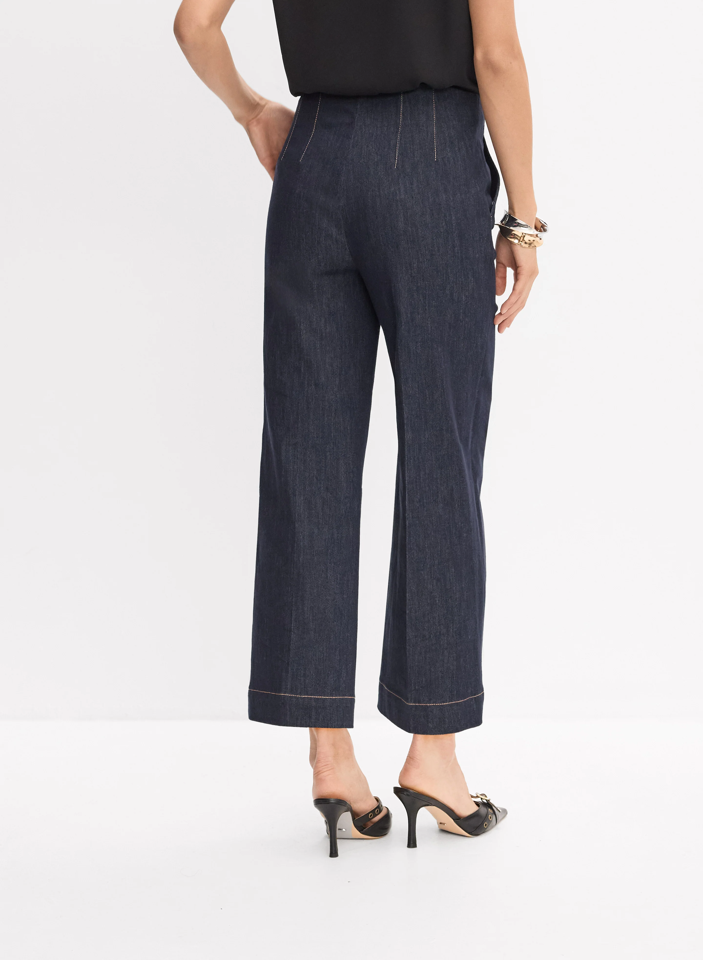 Button Detail Denim Culottes - Image 2