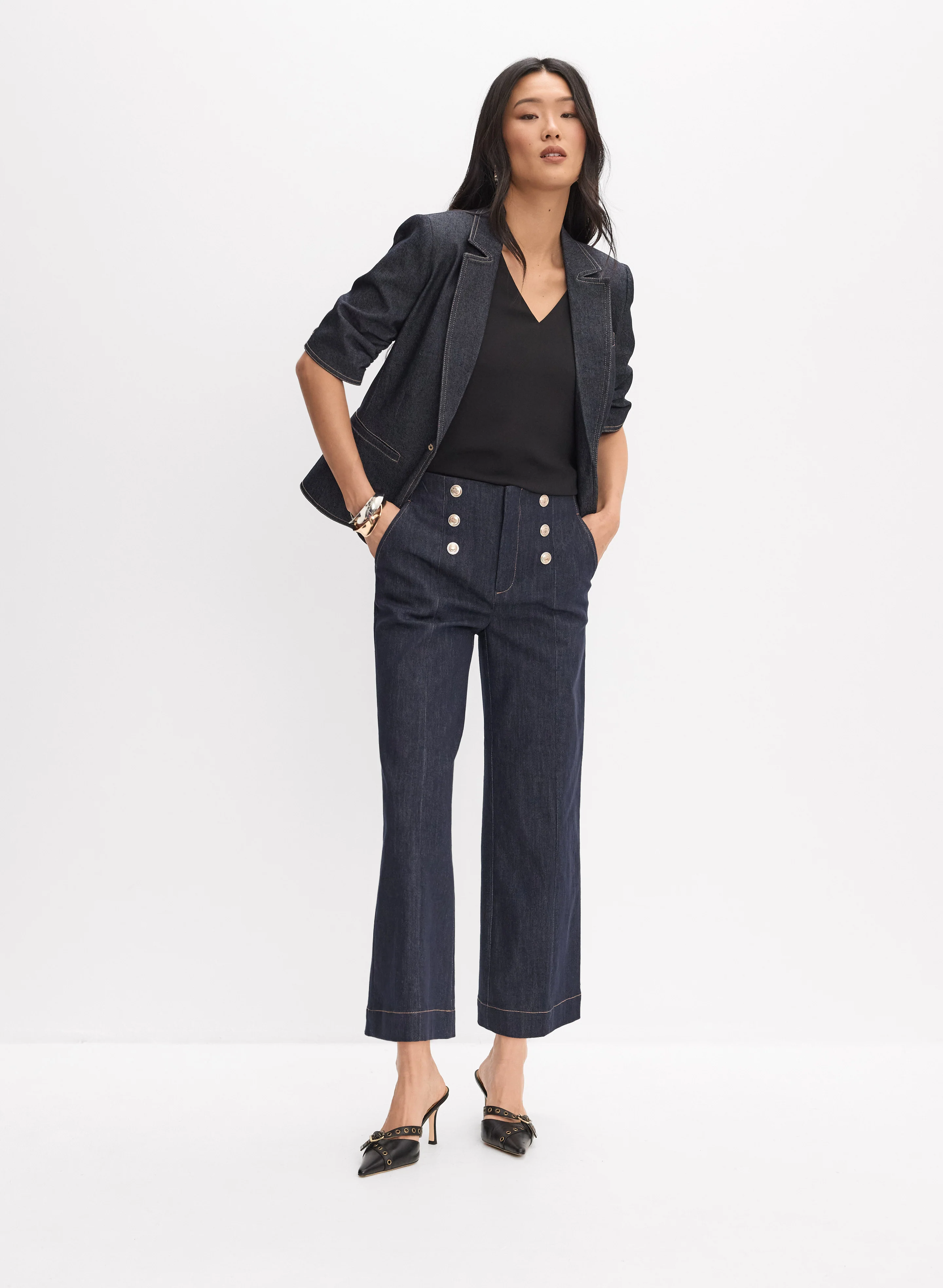 Button Detail Denim Culottes - Image 3