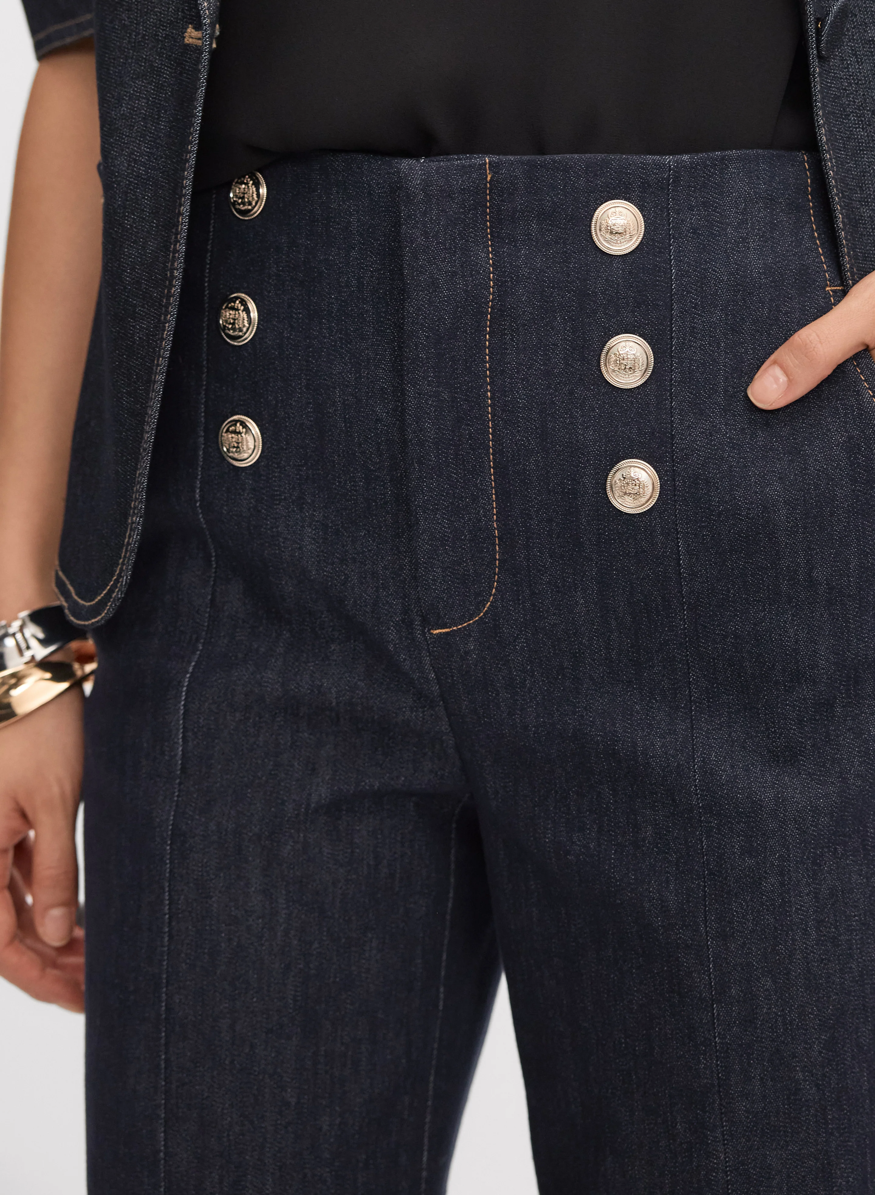 Button Detail Denim Culottes - Image 4