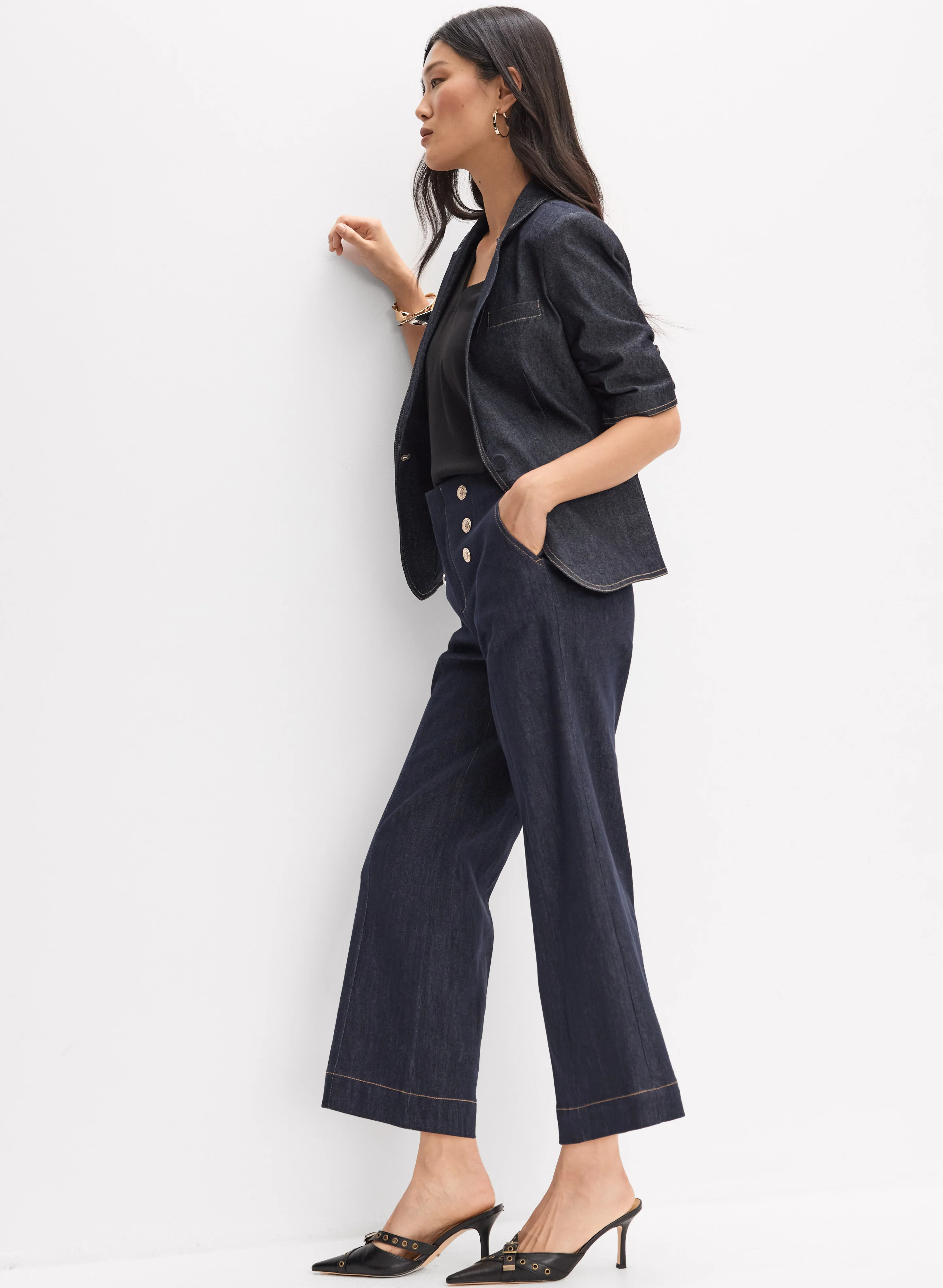 Button Detail Denim Culottes - Image 5