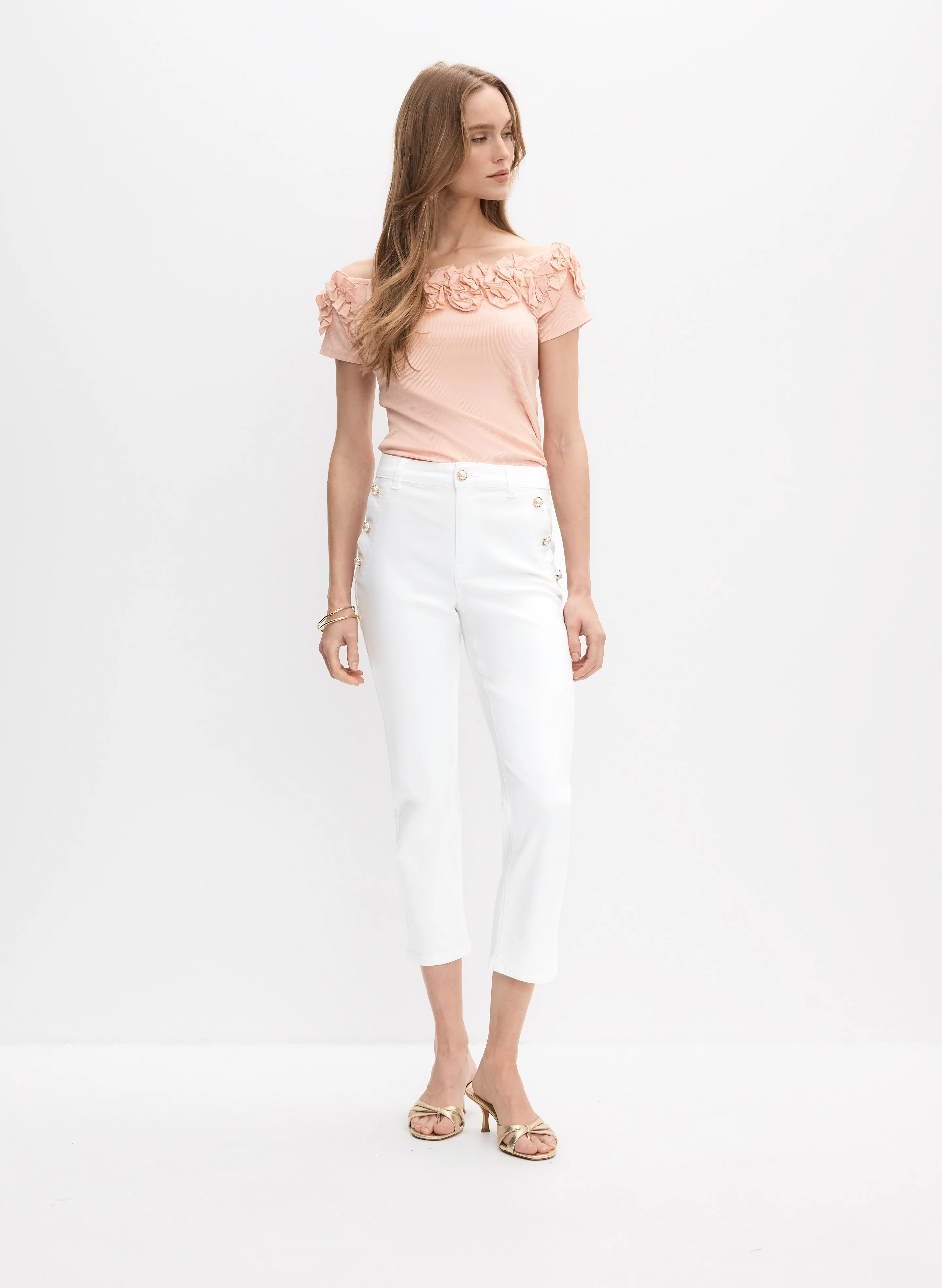 Button Detail Straight-Leg Capris - Image 4