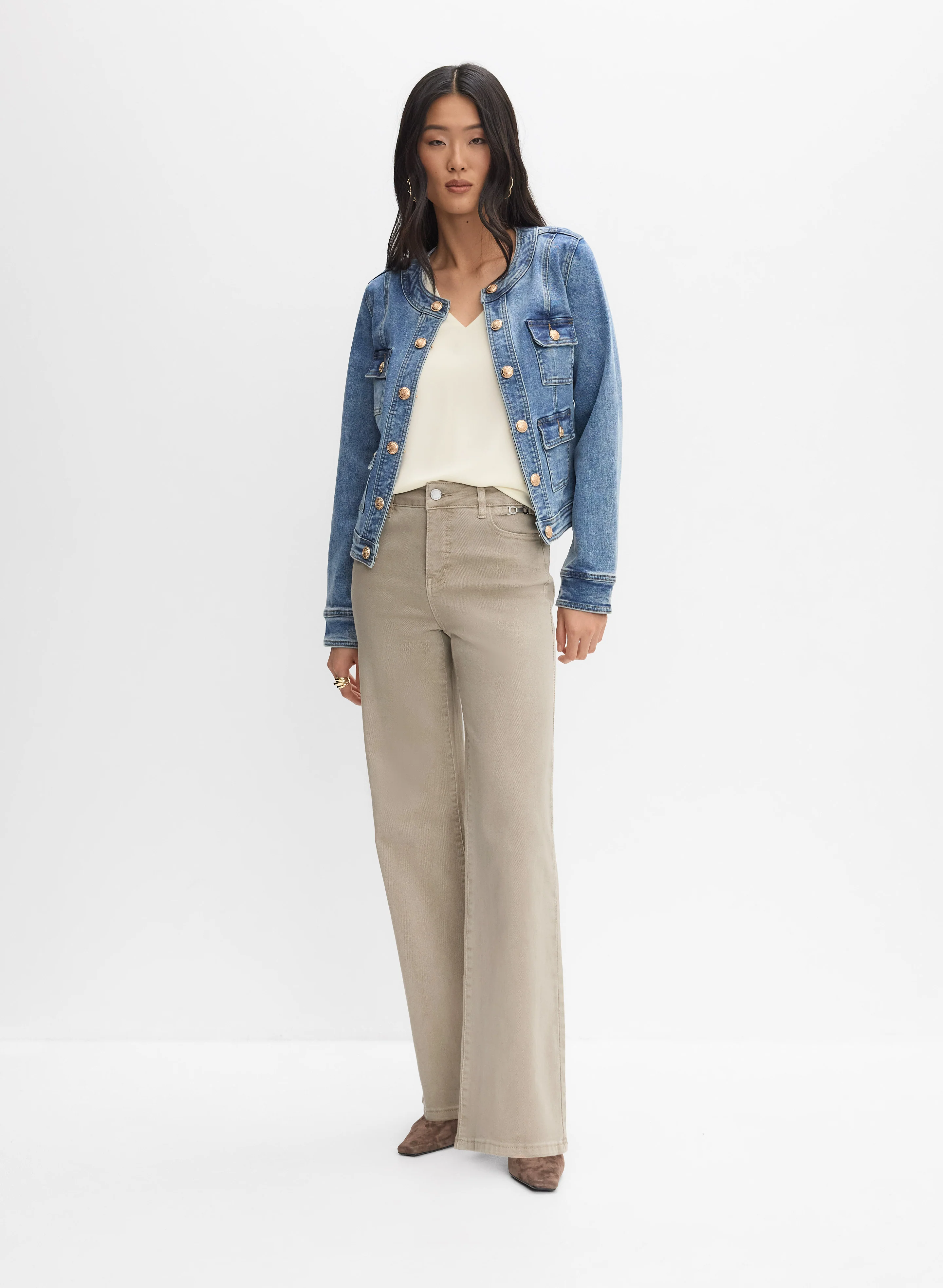 Buttoned Denim Jacket & Mid-Rise Trouser Jeans