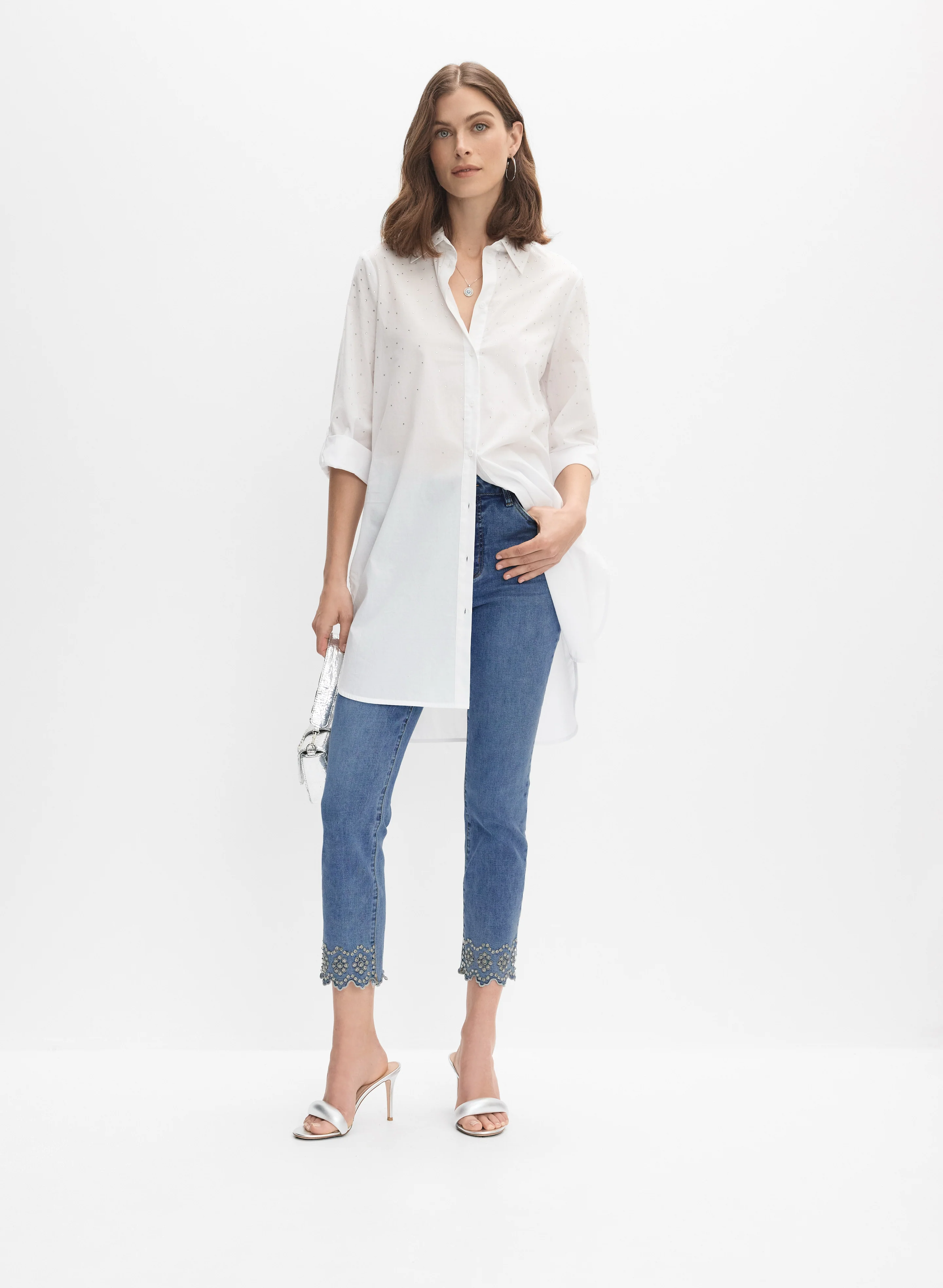 Cotton Rhinestone Embellished Blouse - Image 3