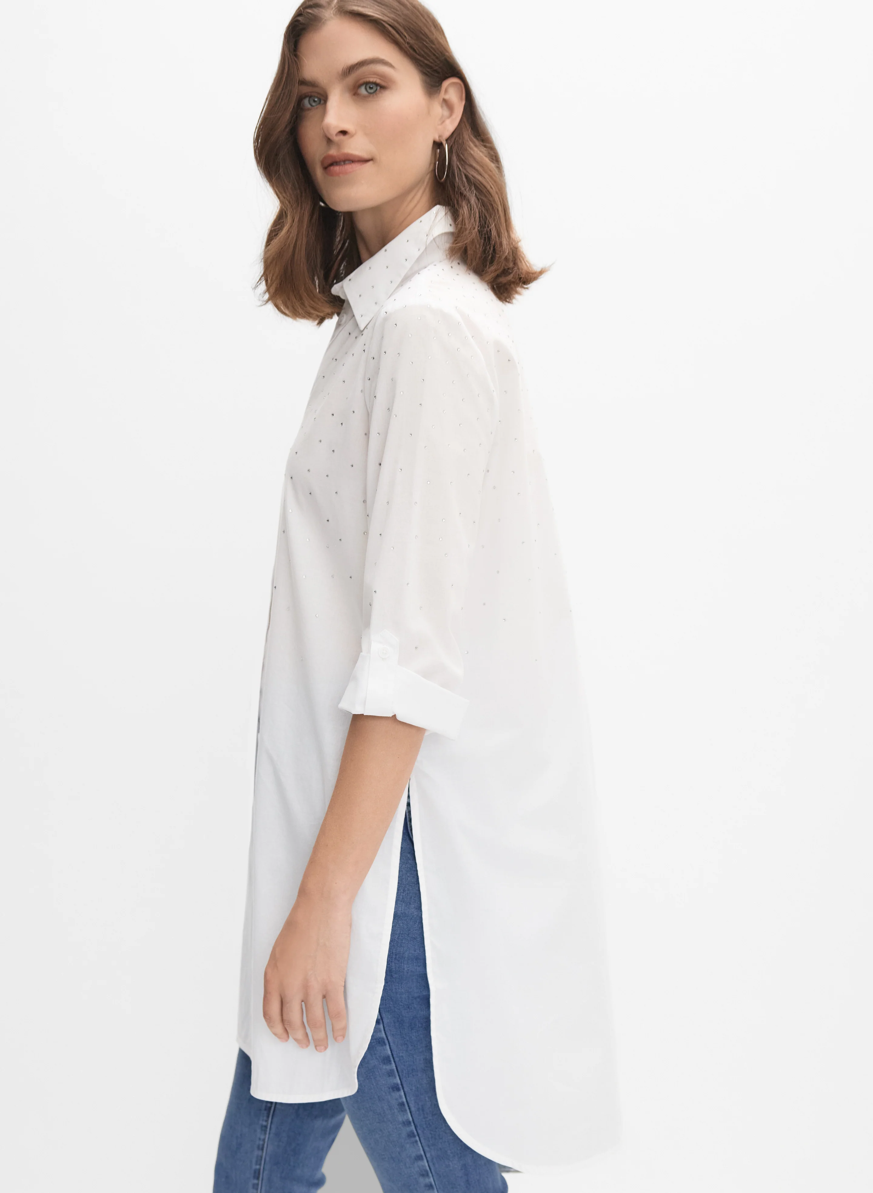 Cotton Rhinestone Embellished Blouse - Image 4