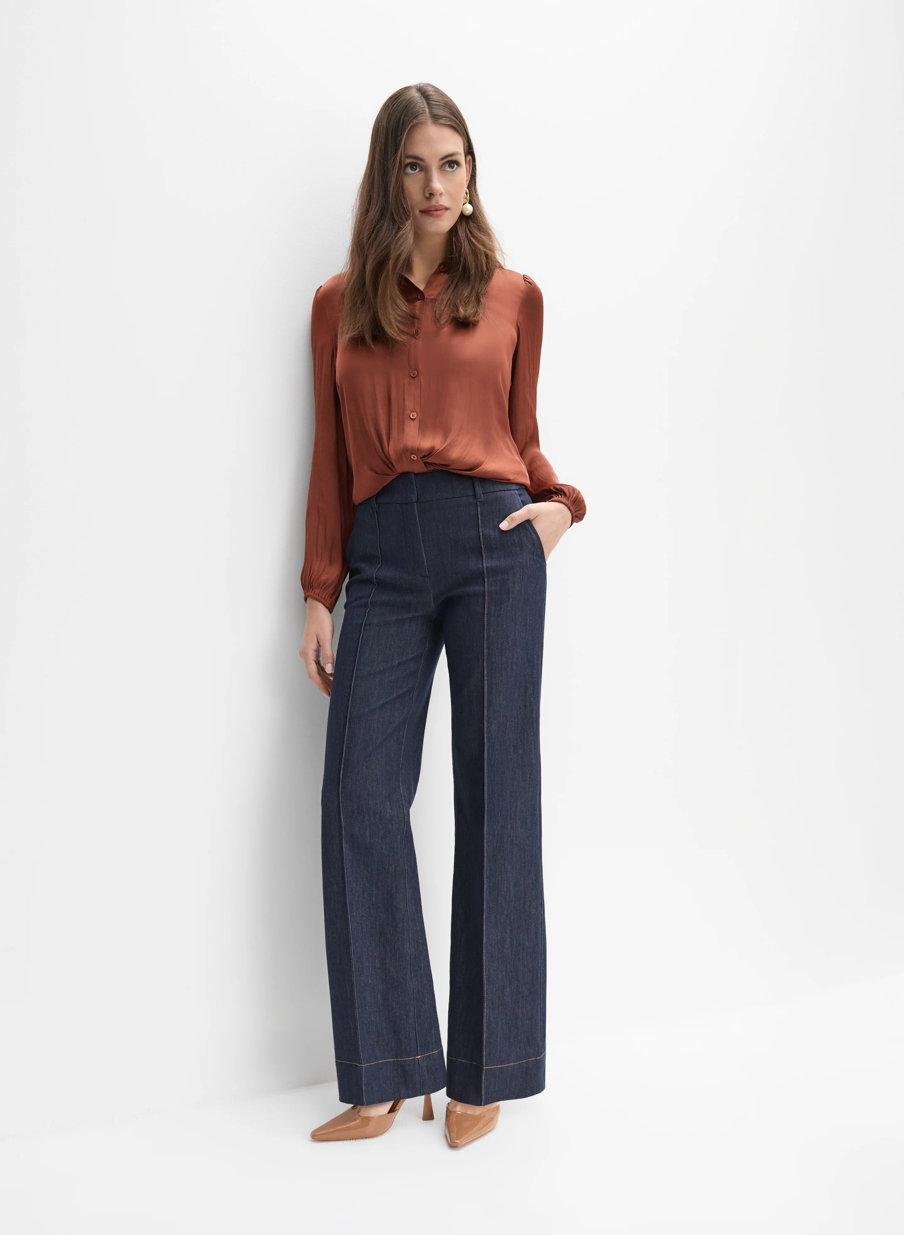Crinkle Satin Blouse & Trouser Jeans