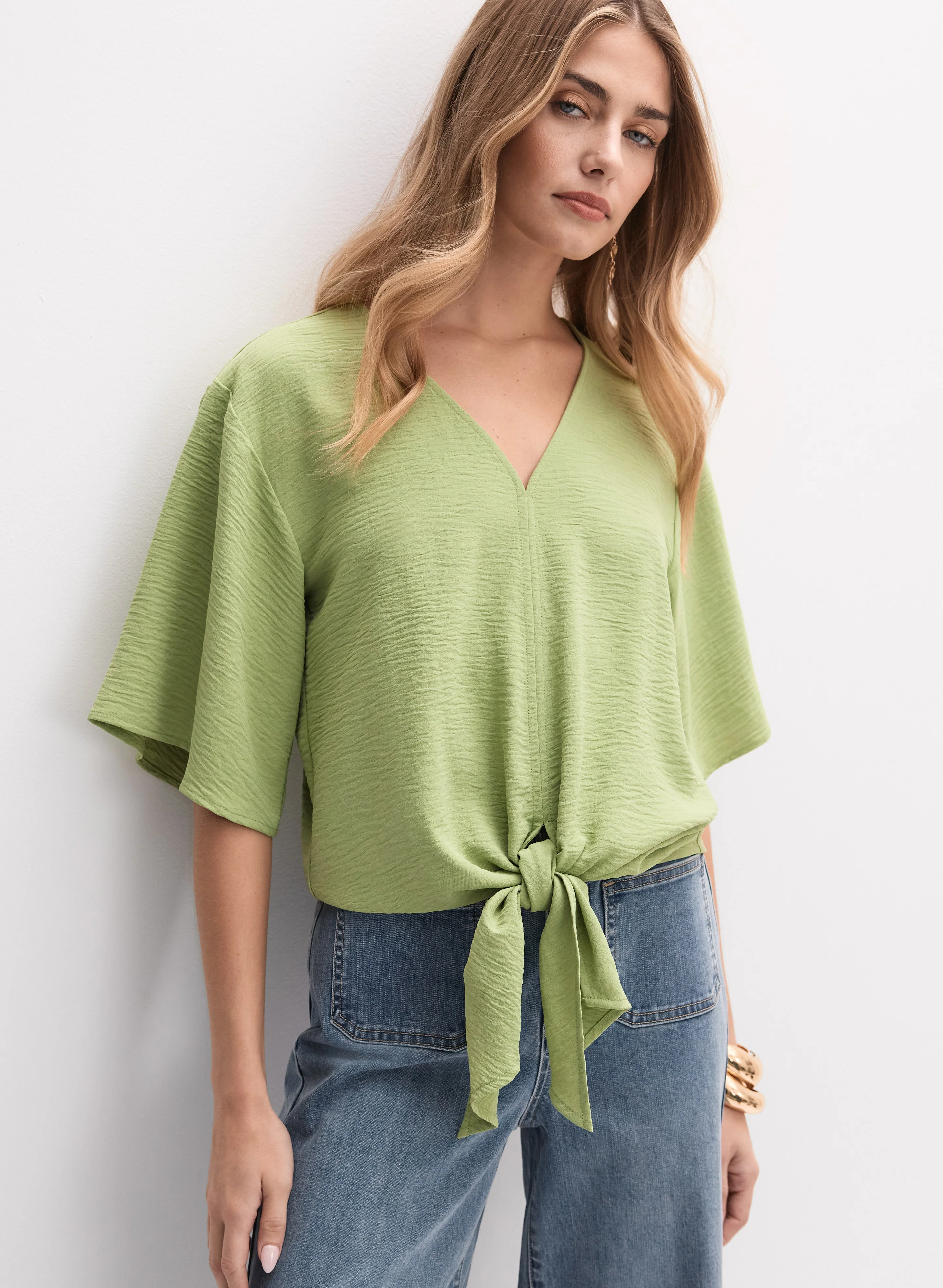 Crinkle Self-Tie Blouse