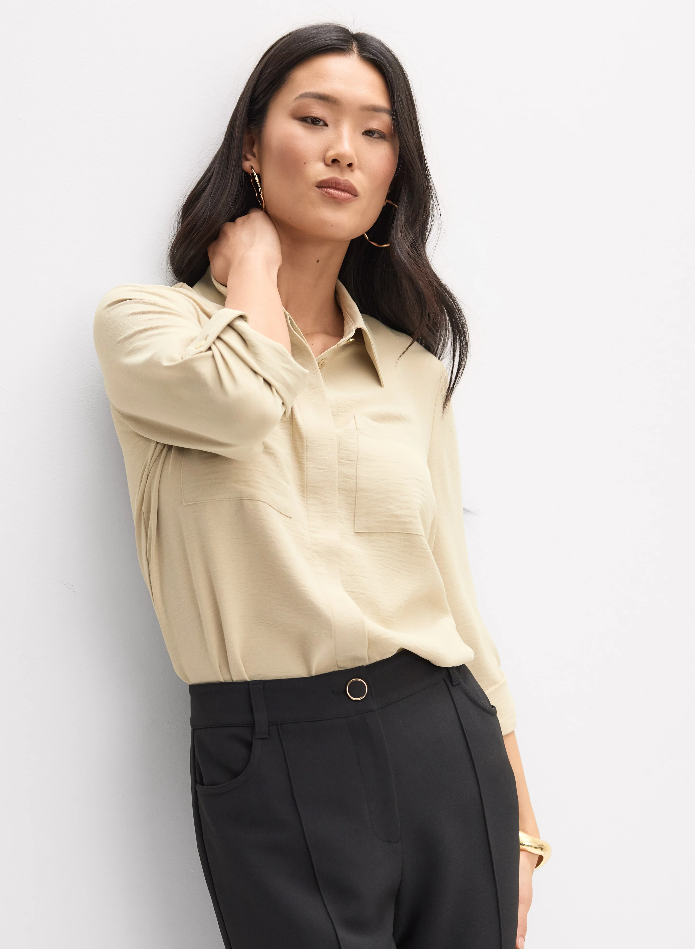 Crinkled Button-Down Tunic