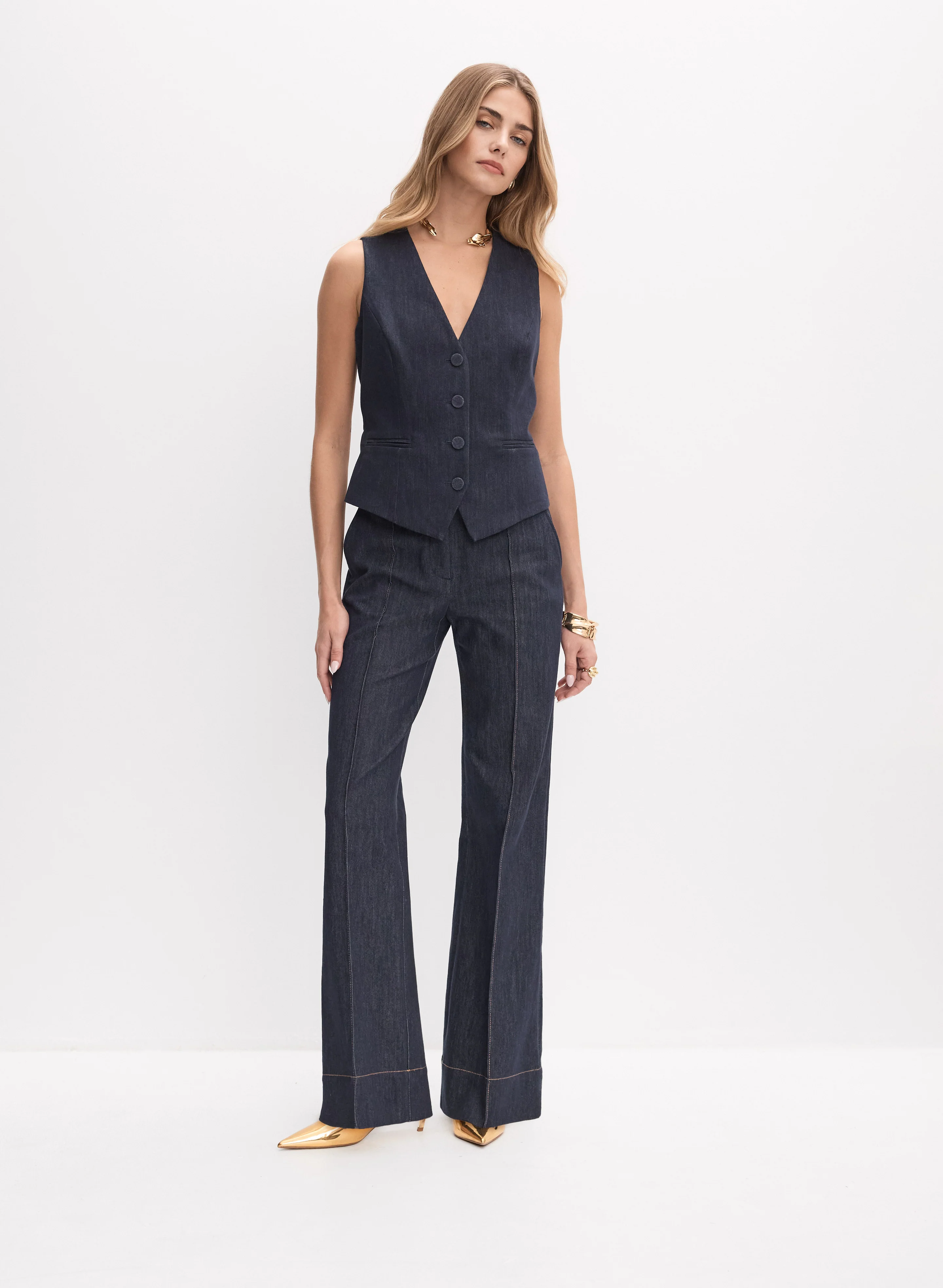 Cropped Denim Vest - Image 3