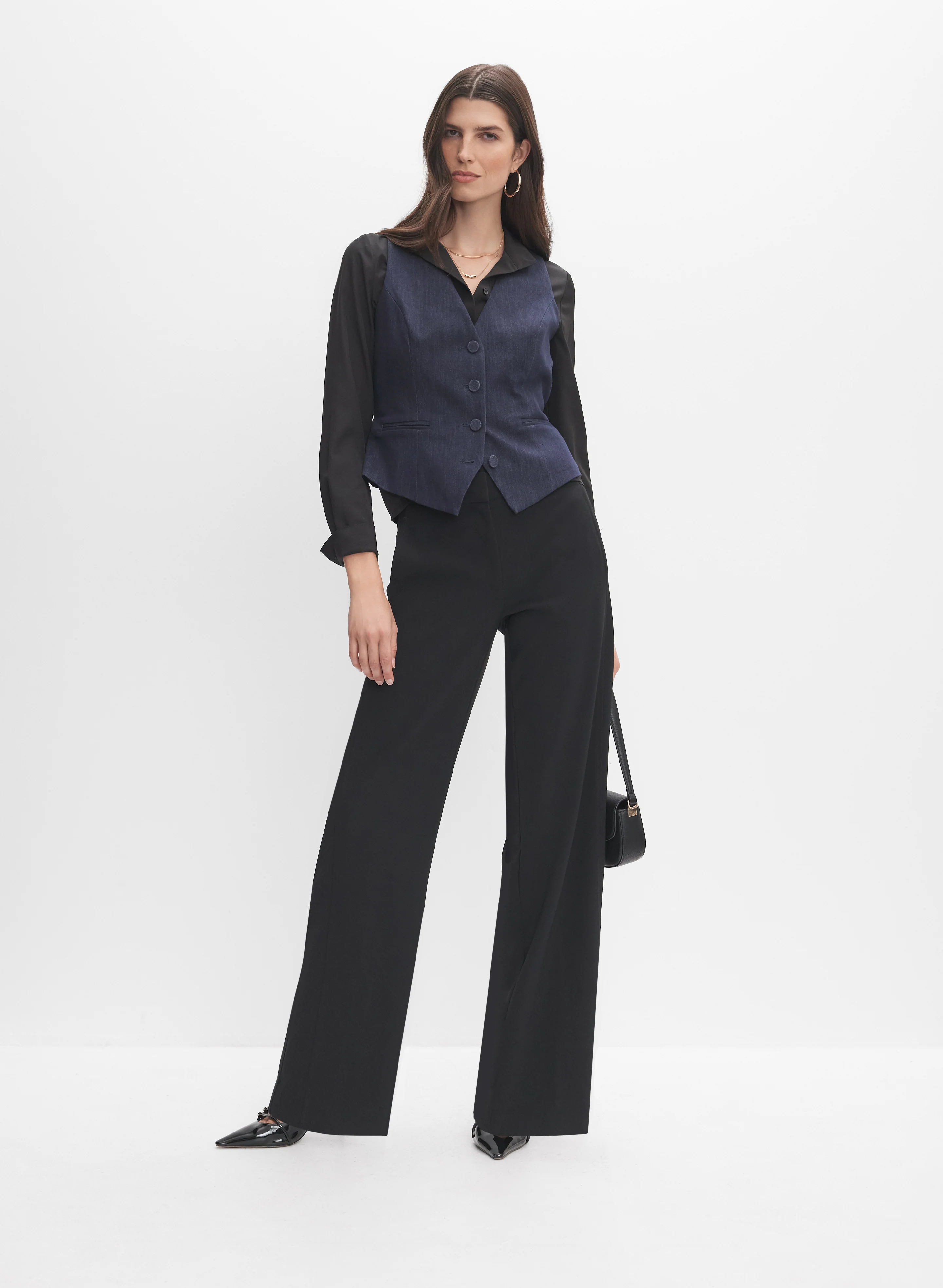 Cropped Denim Vest & Wide-Leg Trousers