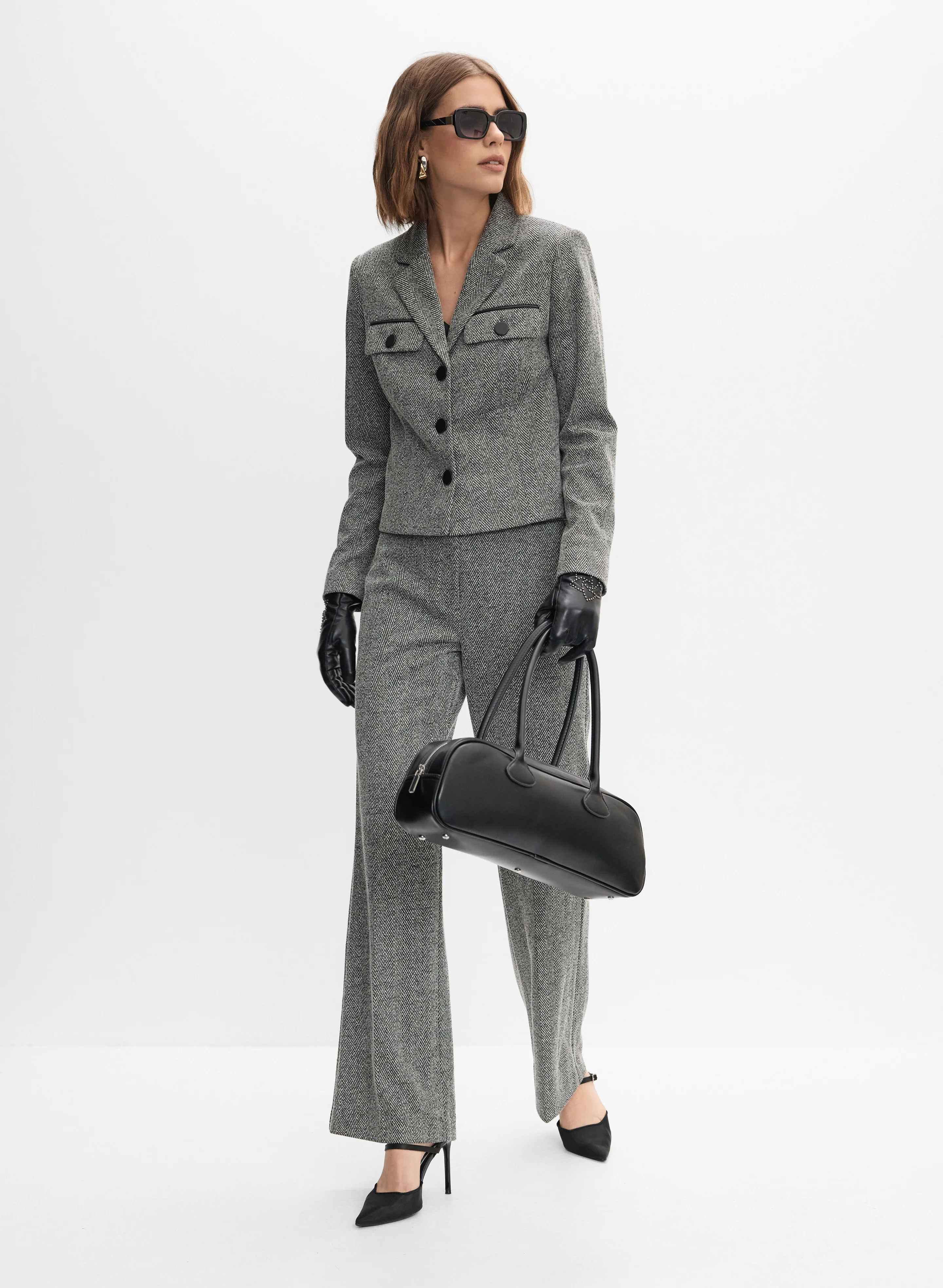 Cropped Herringbone Jacket - Image 3