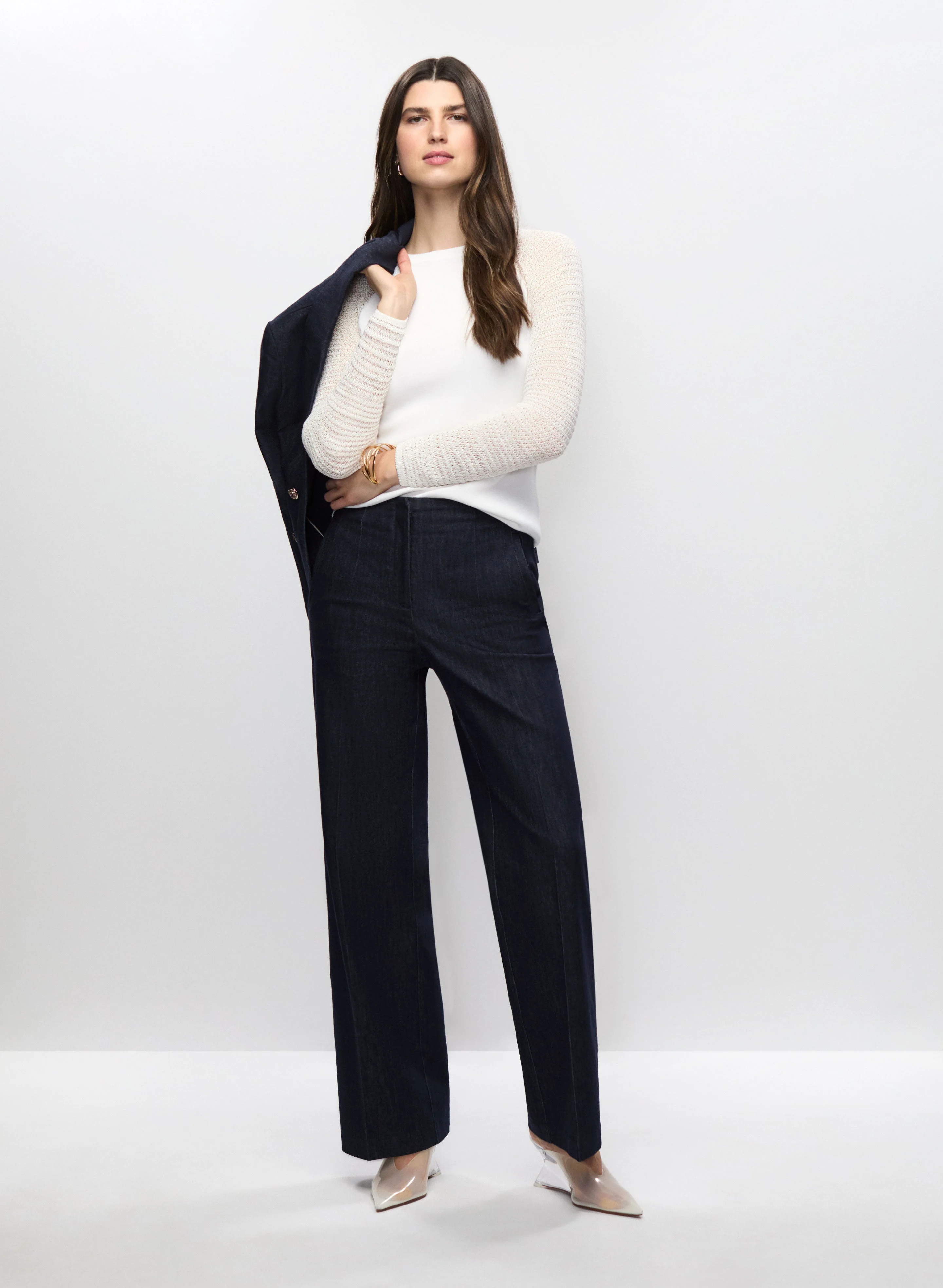 Denim Blazer & Wide Leg Denim Pants