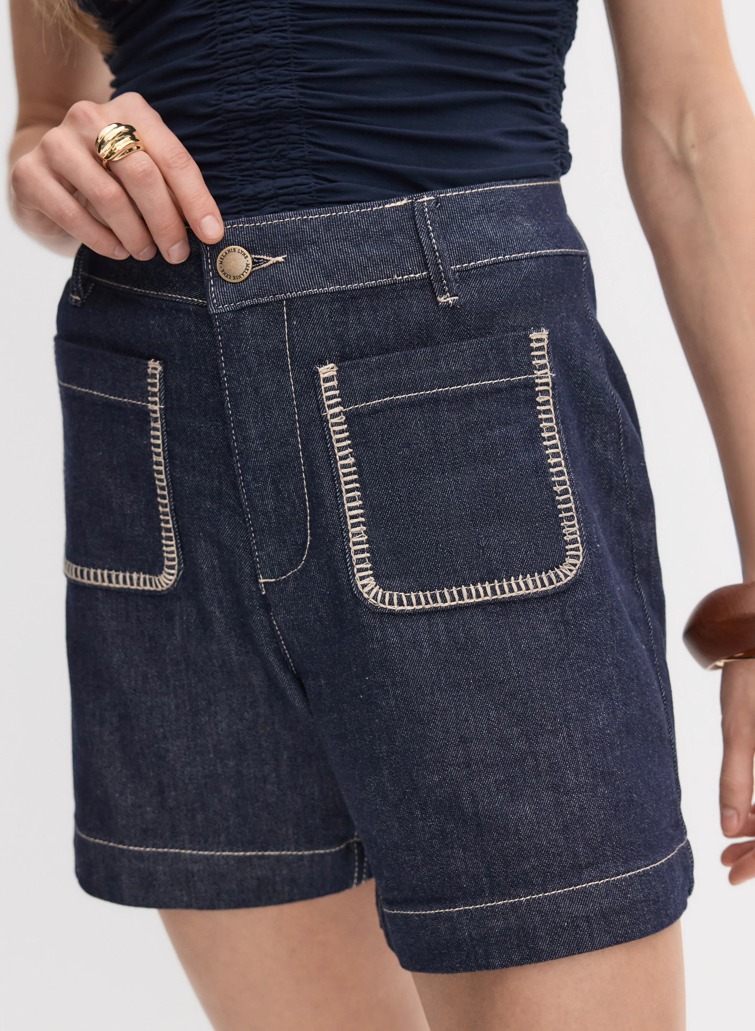 Denim Contrast Stitch Shorts - Image 5