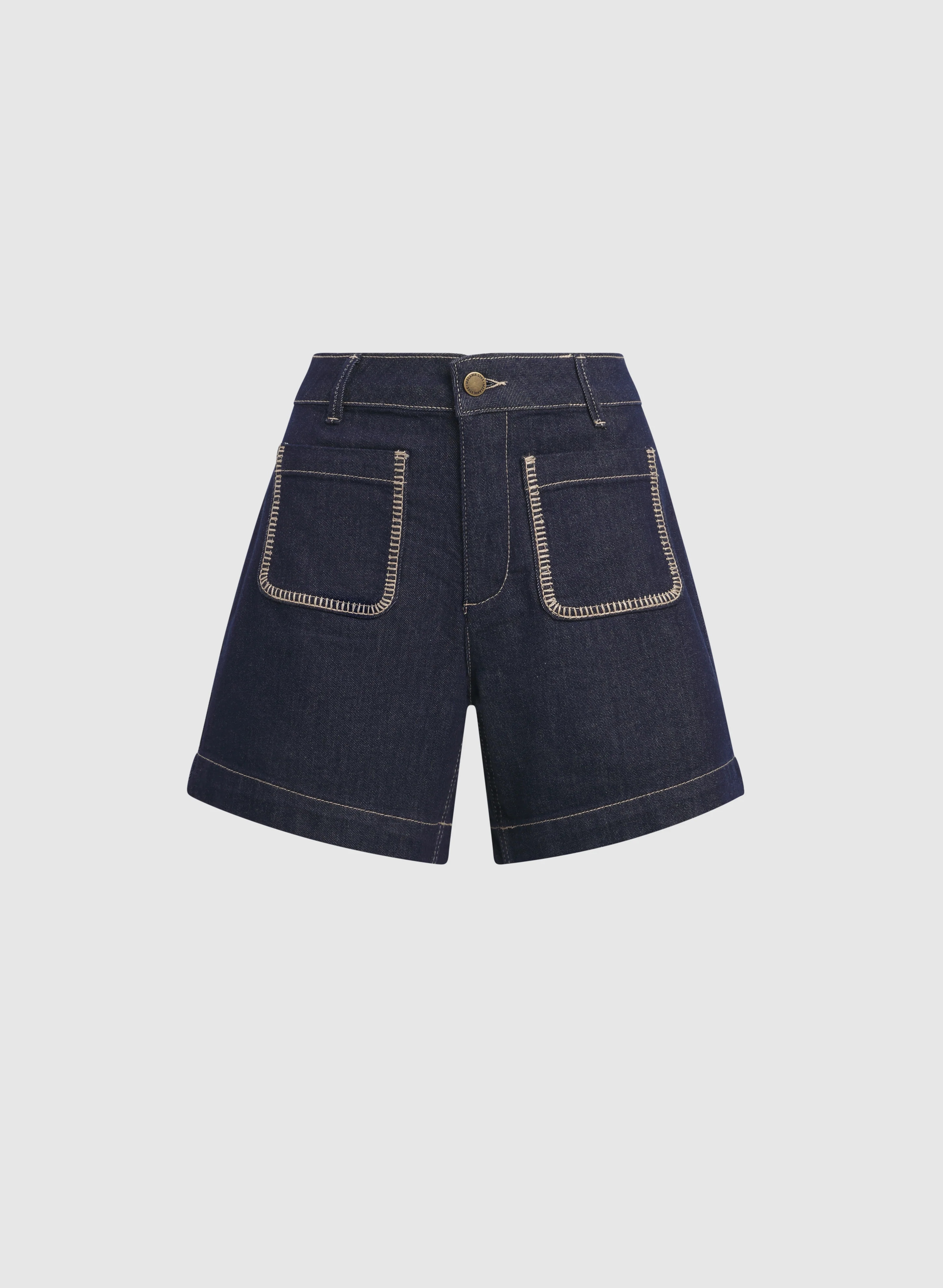 Denim Contrast Stitch Shorts - Image 6