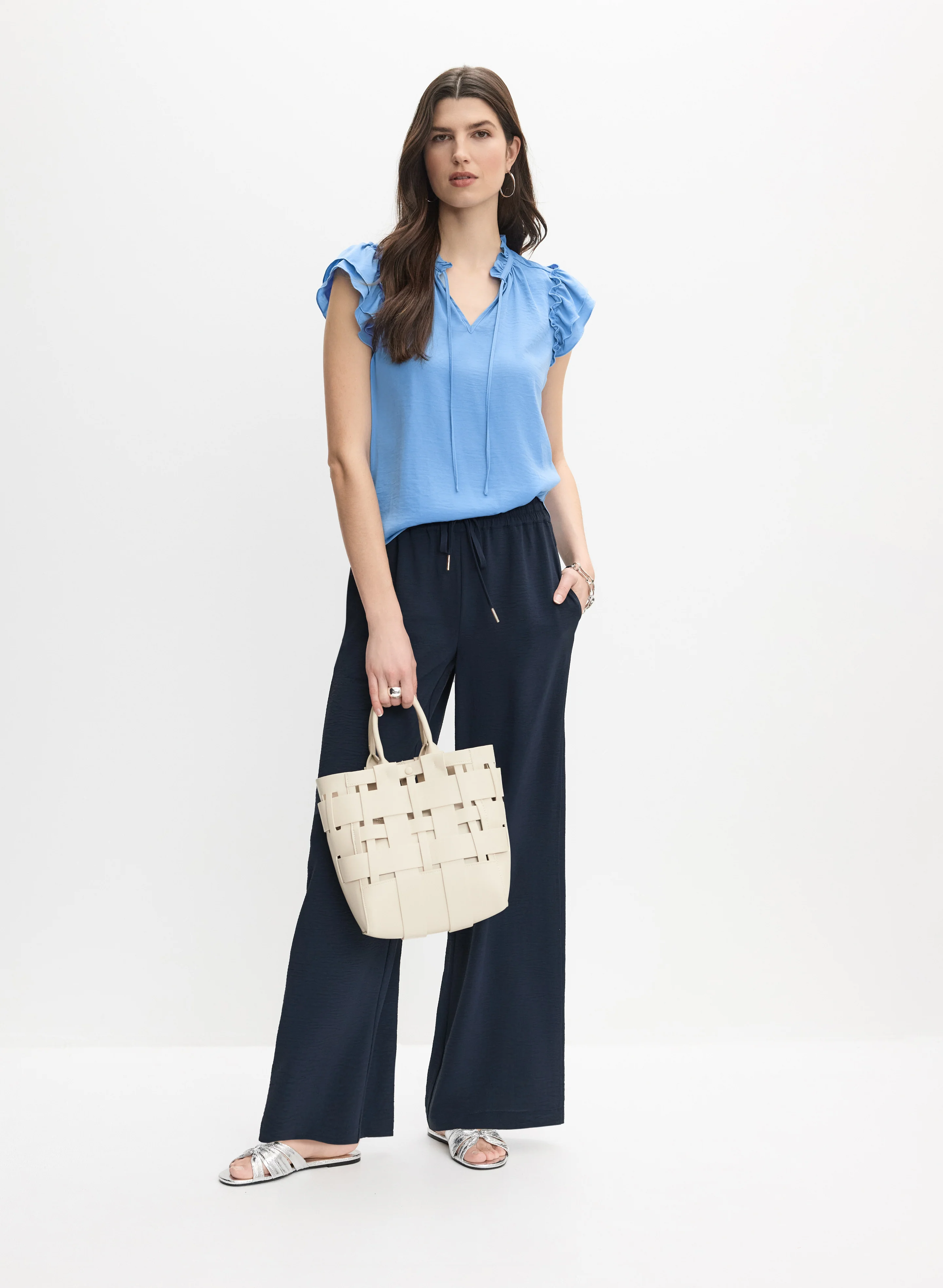 Drawstring Waist Wide-Leg Pants - Image 3