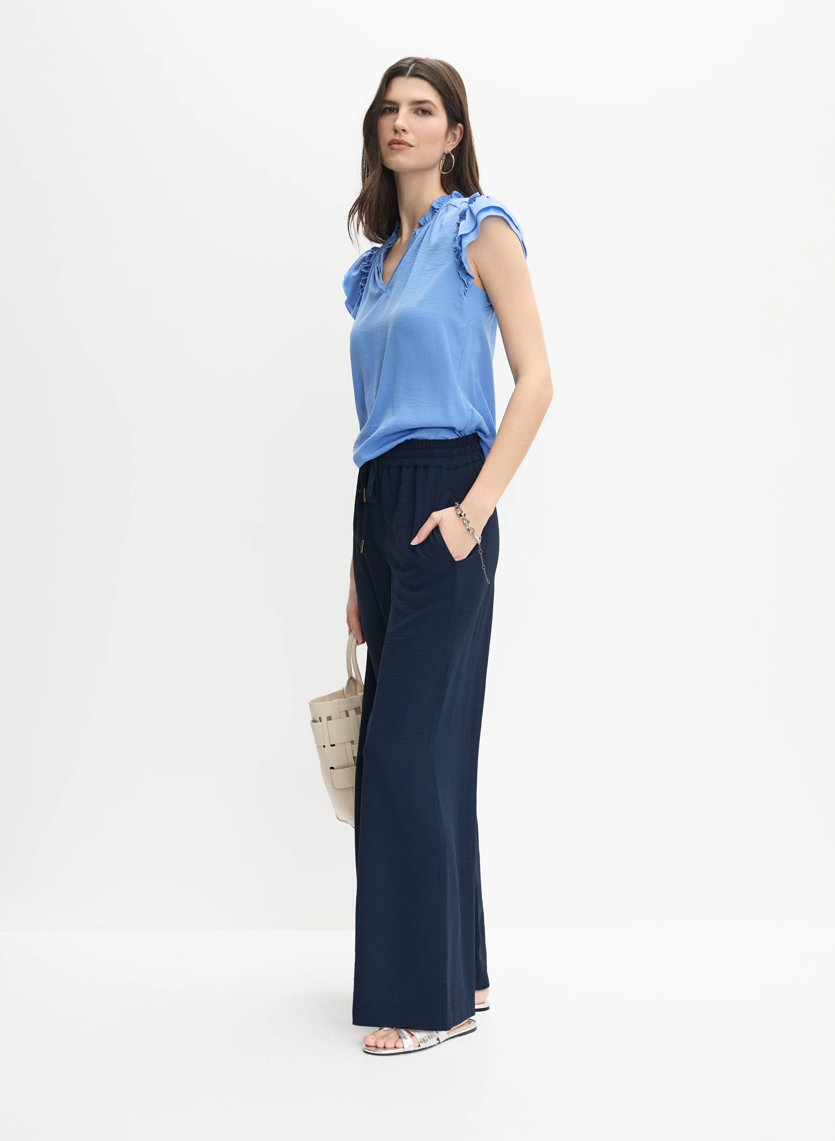 Drawstring Waist Wide-Leg Pants - Image 5