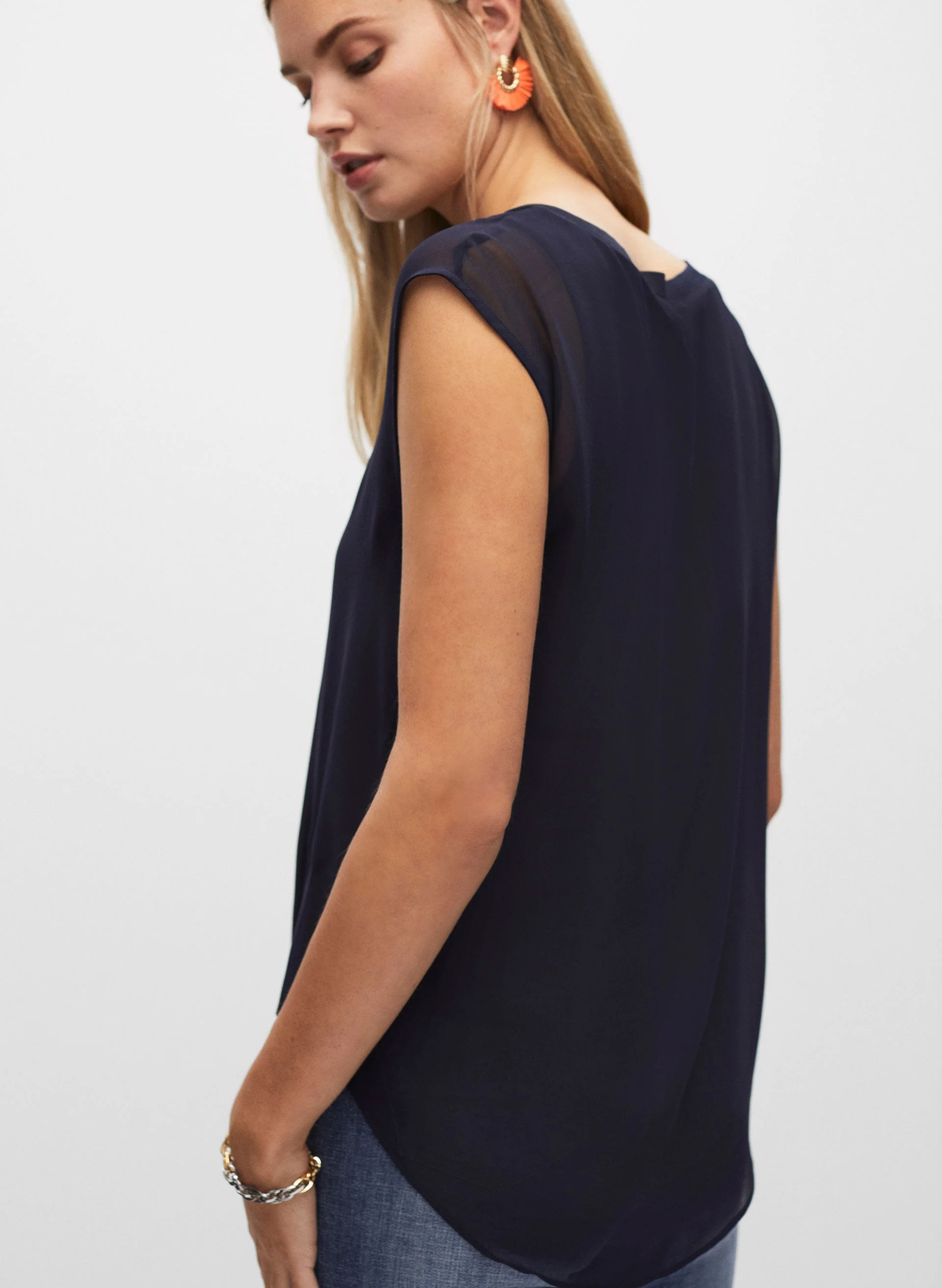 Drop Shoulder V-Neck Blouse - Image 4