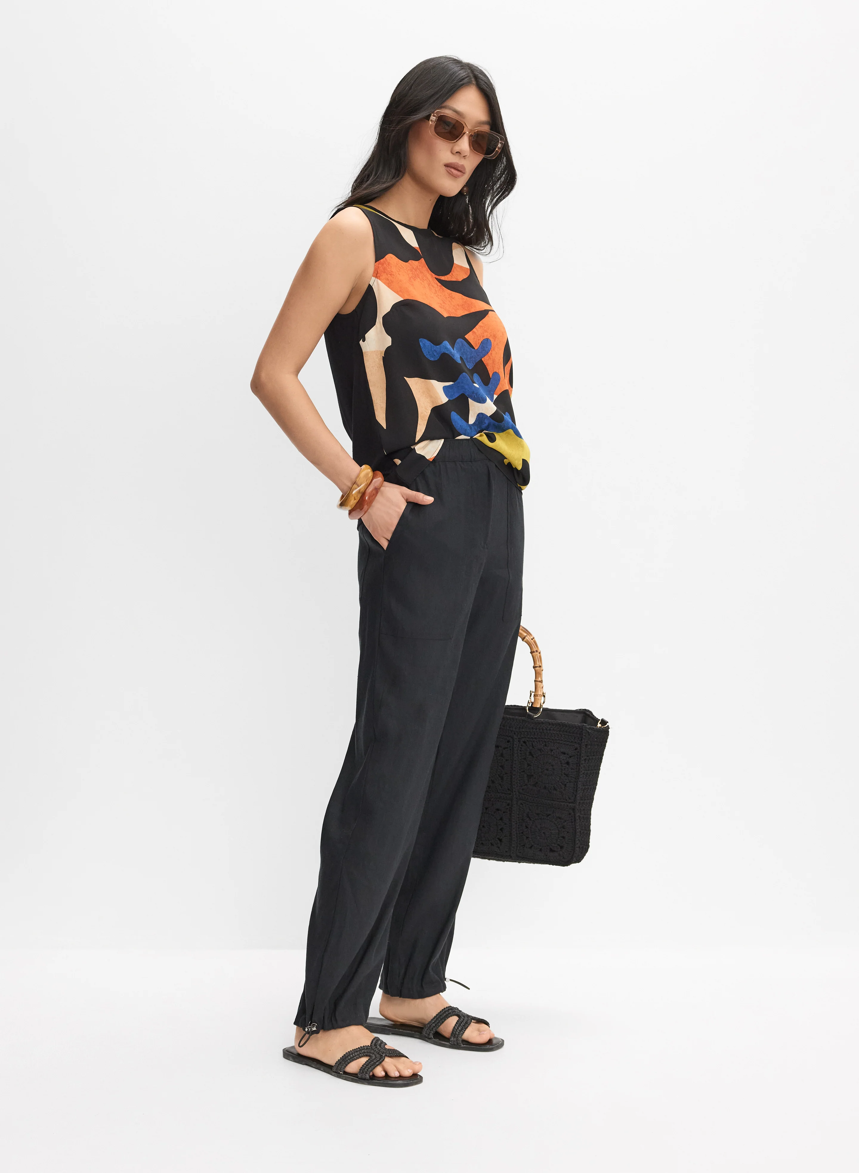 Elasticized Linen-Blend Cargo Pants - Image 5