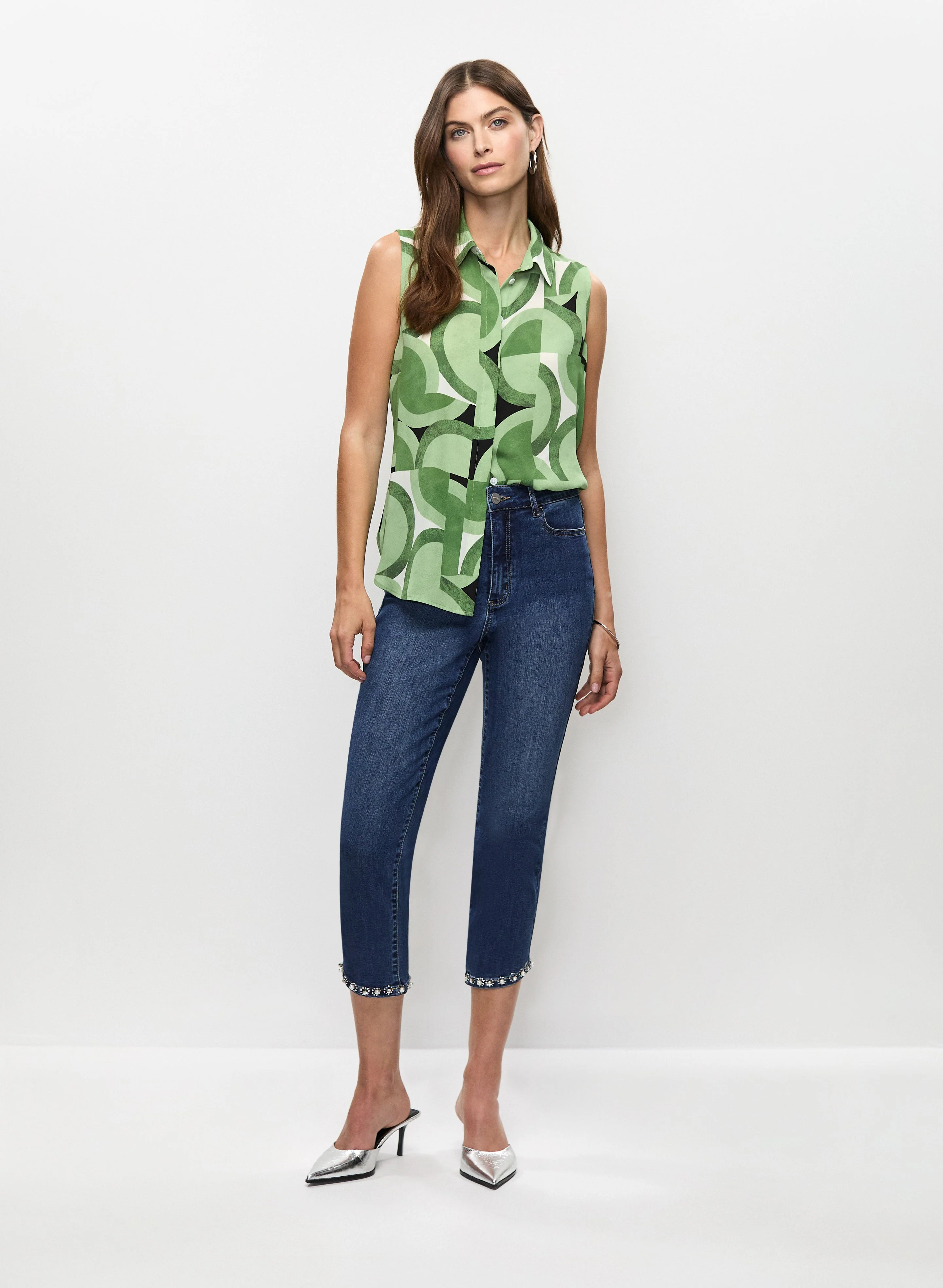 Embellished Hem Denim Capris - Image 3