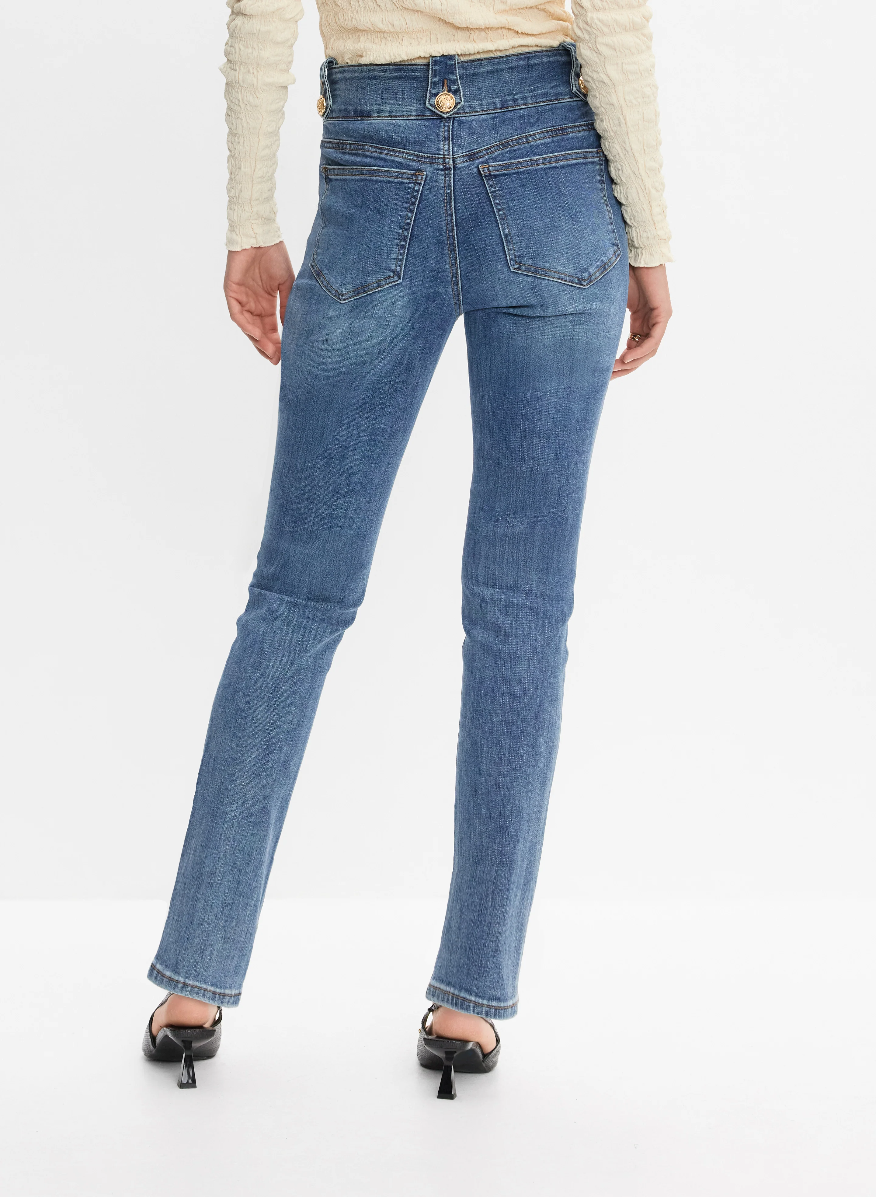 Embossed Button Slim-Leg Jeans - Image 4