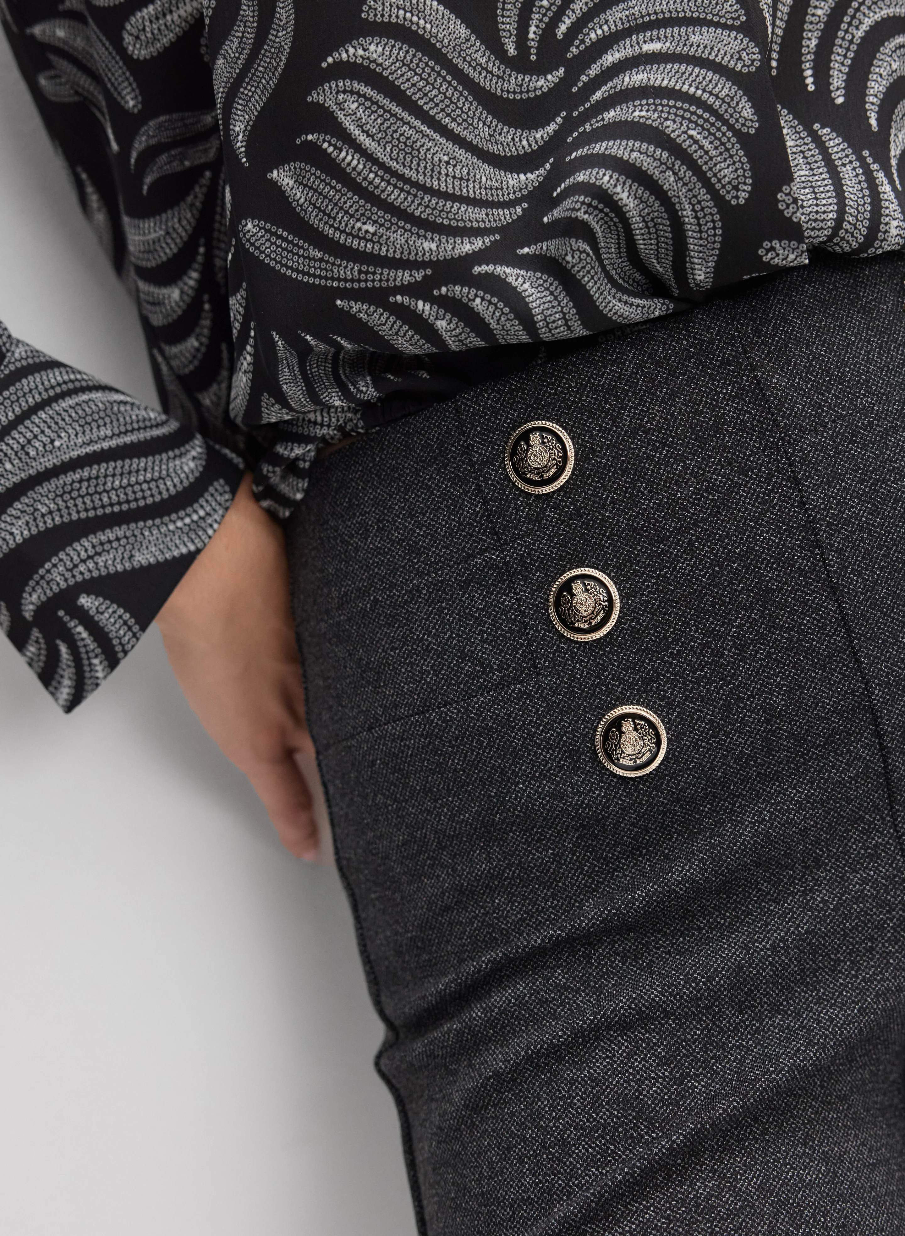 Embossed Button Slim-Leg Pants - Image 4