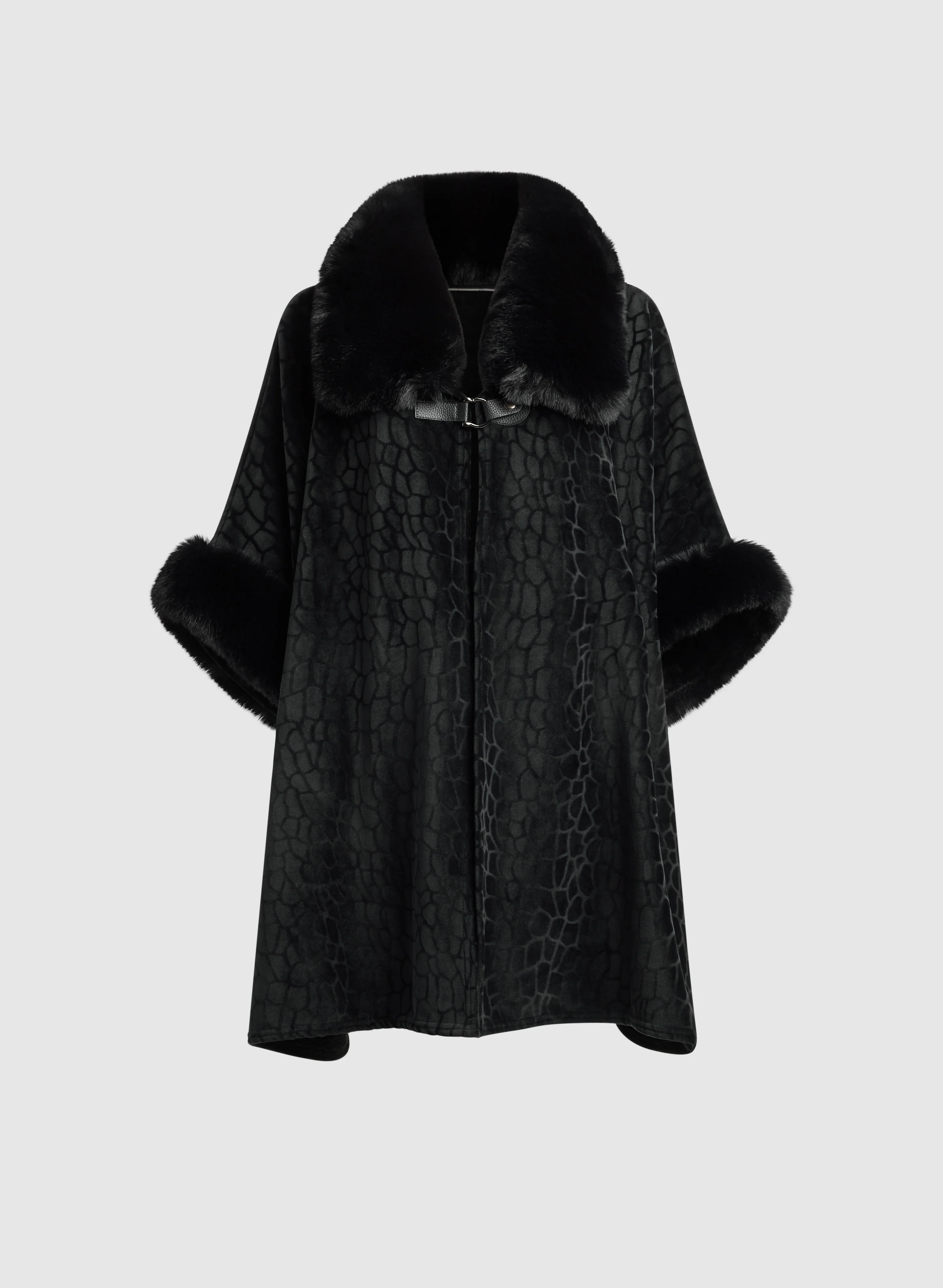 Embossed Faux-Fur Trim Poncho - Image 6