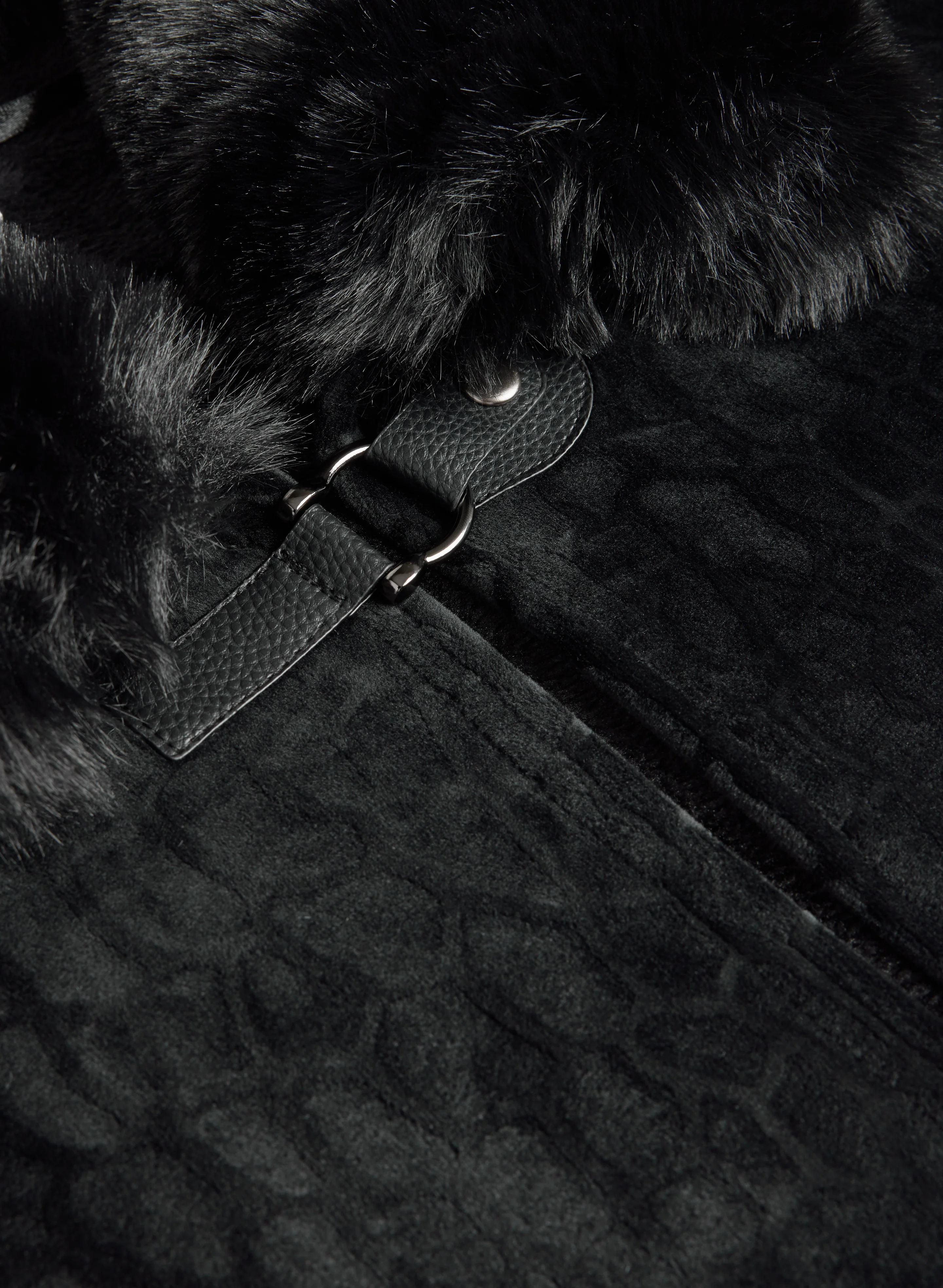 Embossed Faux-Fur Trim Poncho - Image 7