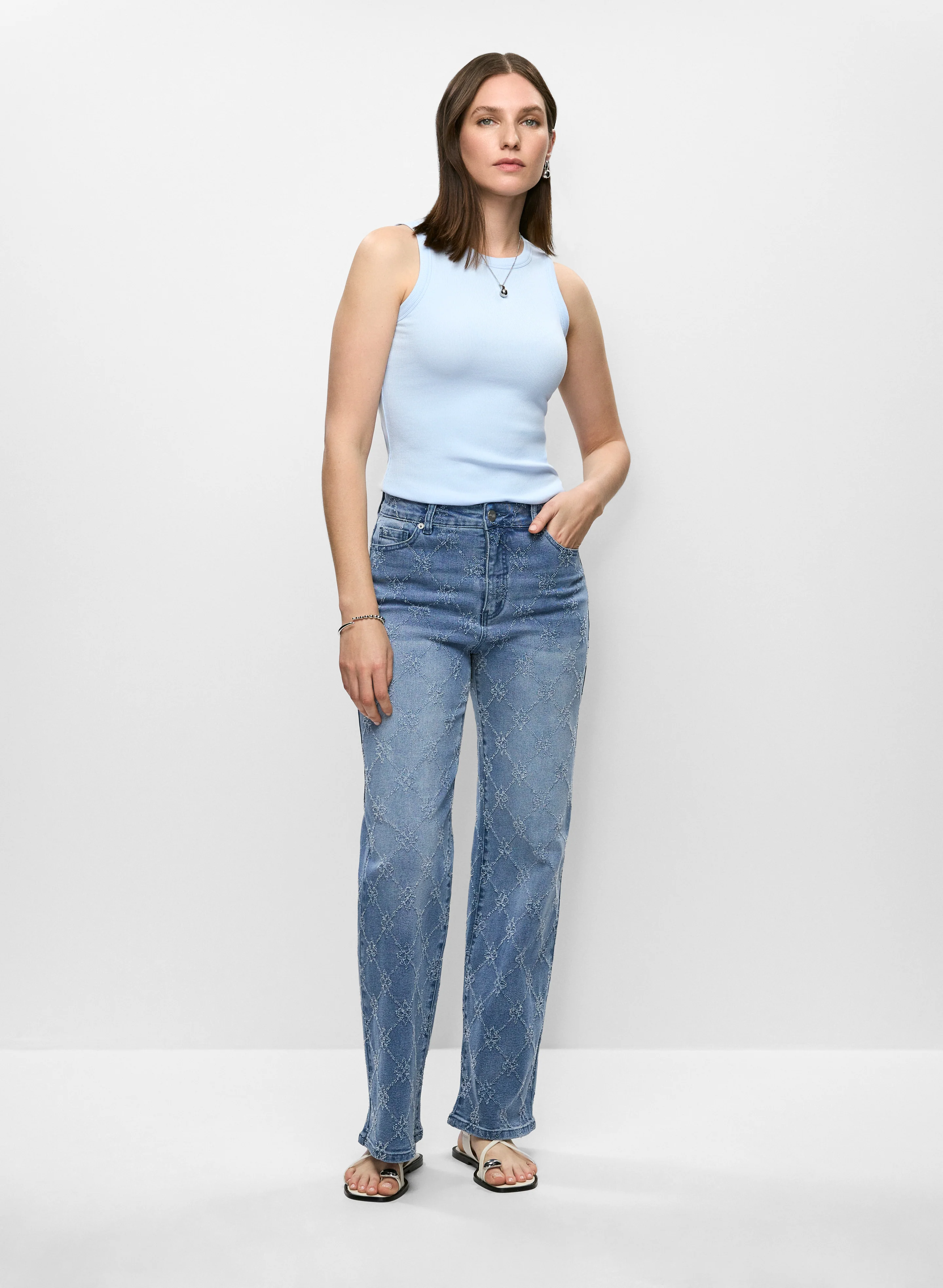 Essential Tank Top & Distressed Wide Leg Jeans