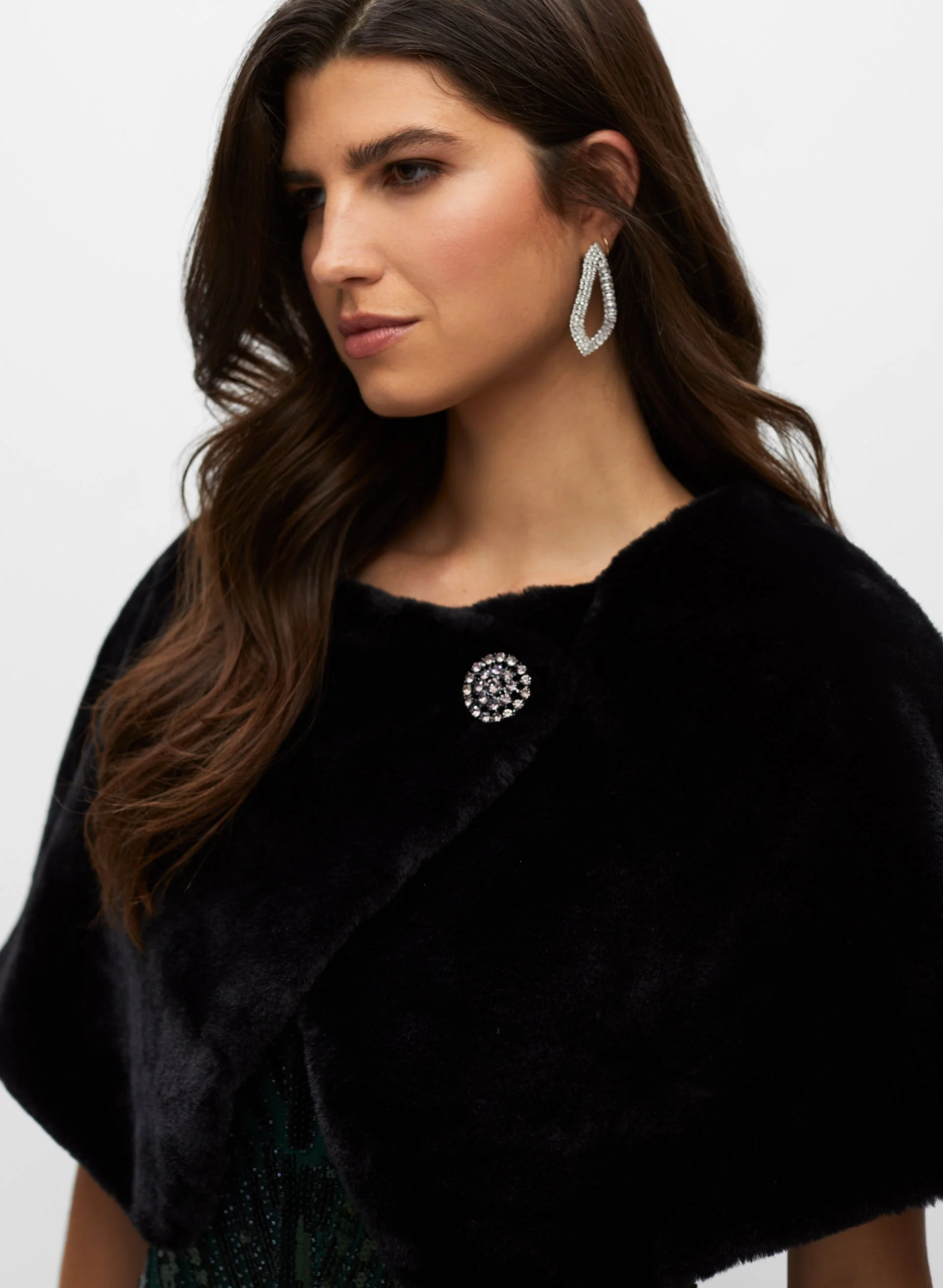 Faux Fur Brooch Detail Wrap - Image 4