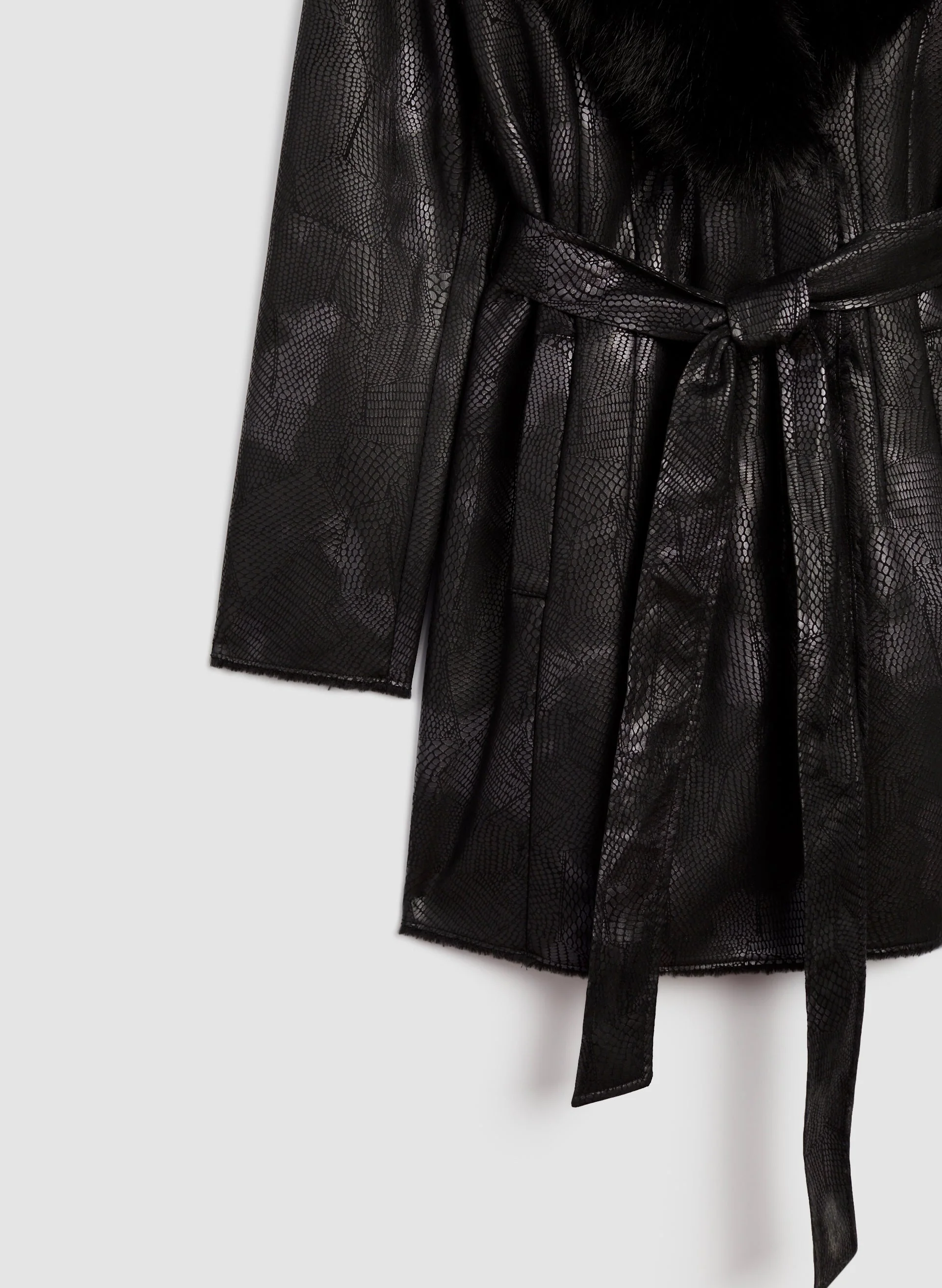 Faux Fur Shawl Collar Belted Coat - Image 8