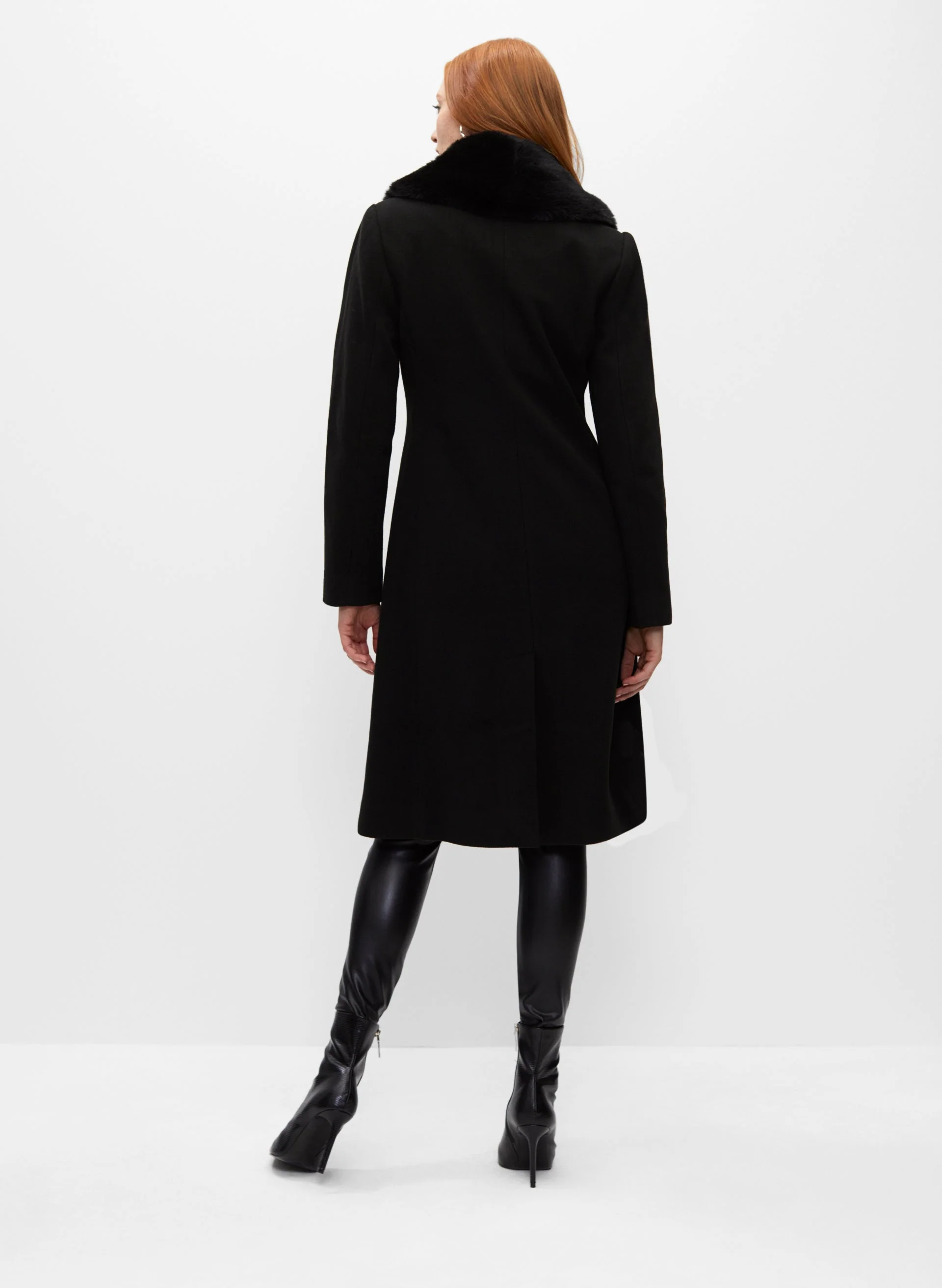 Faux Fur Stretch Wool Blend Coat - Image 3