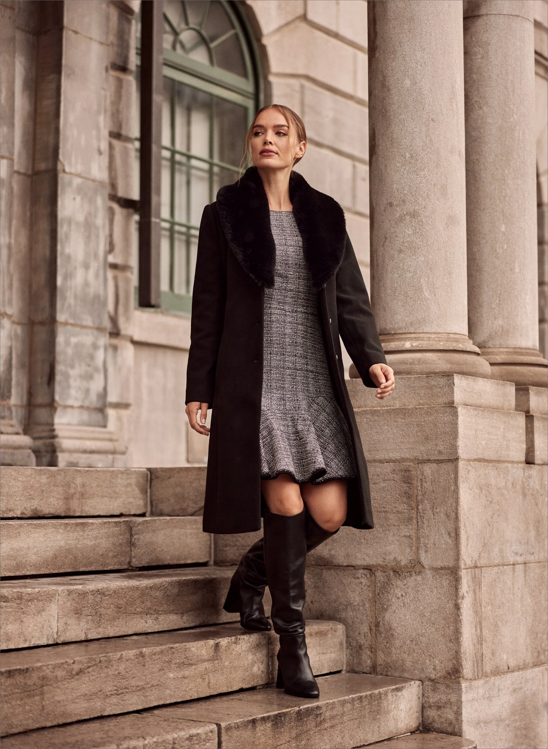 Faux Fur Stretch Wool Blend Coat - Image 9