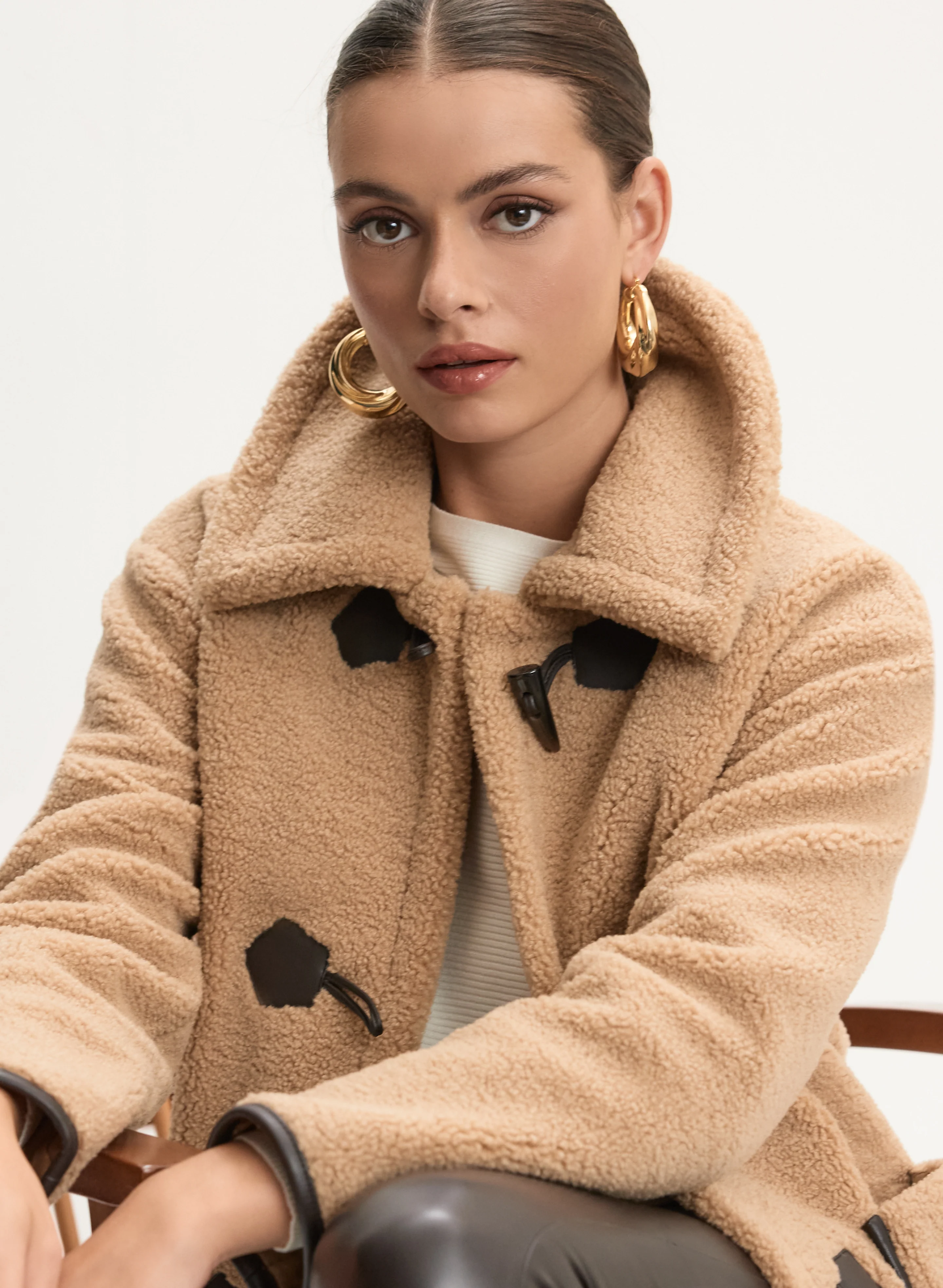 Faux Shearling Horn Button Coat - Image 2