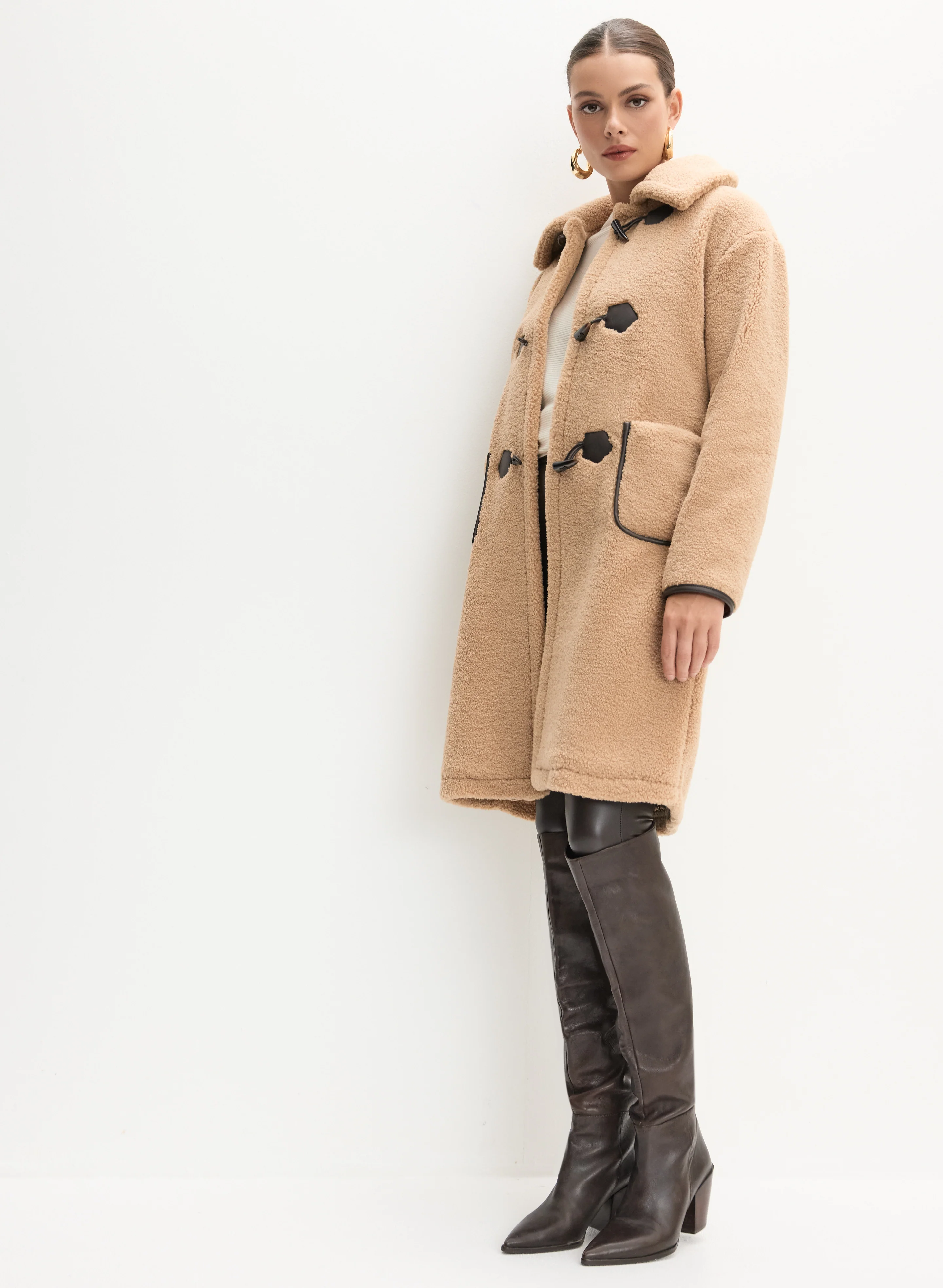 Faux Shearling Horn Button Coat - Image 5