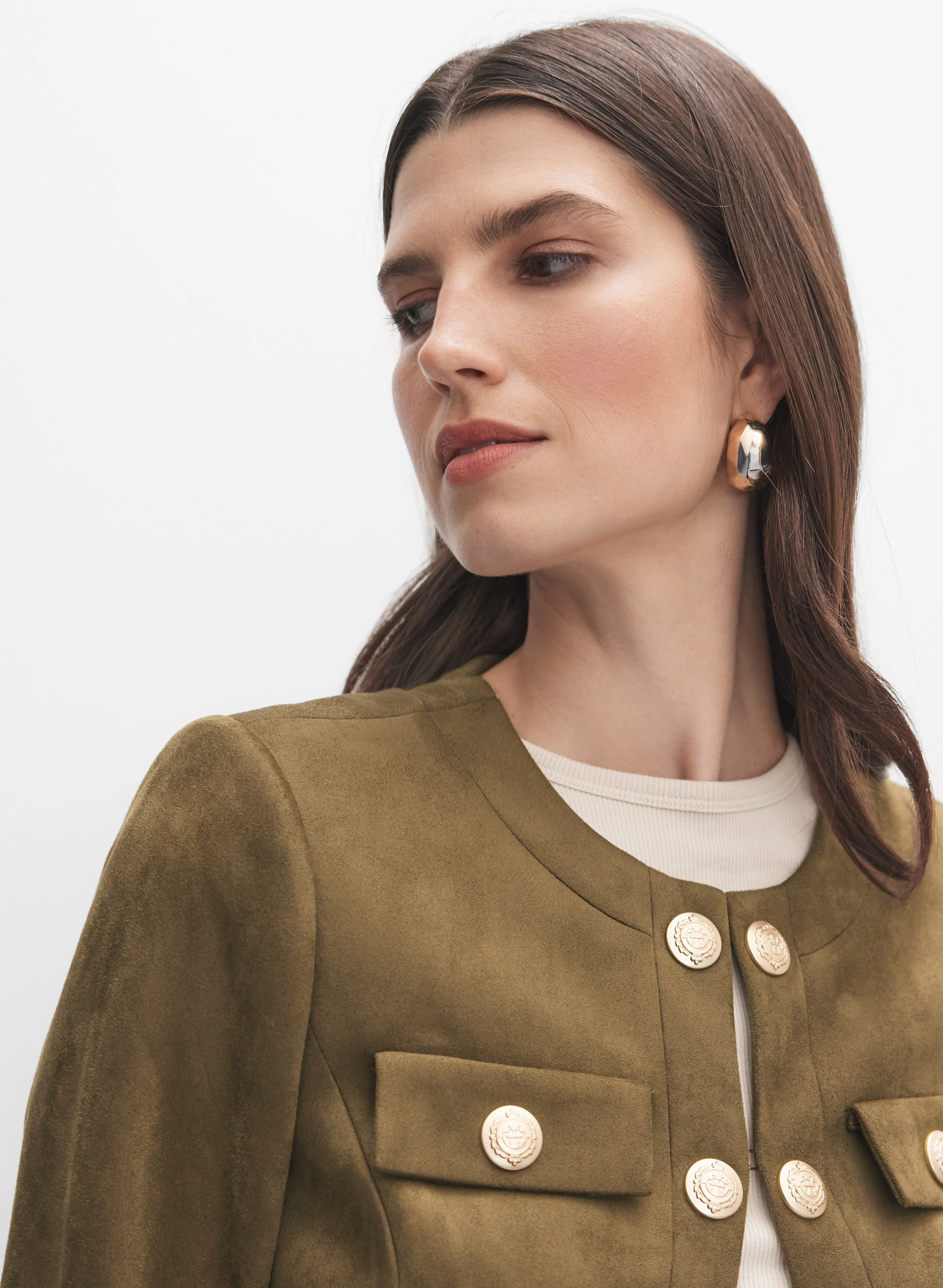 Faux-Suede Embossed Button Jacket - Image 2