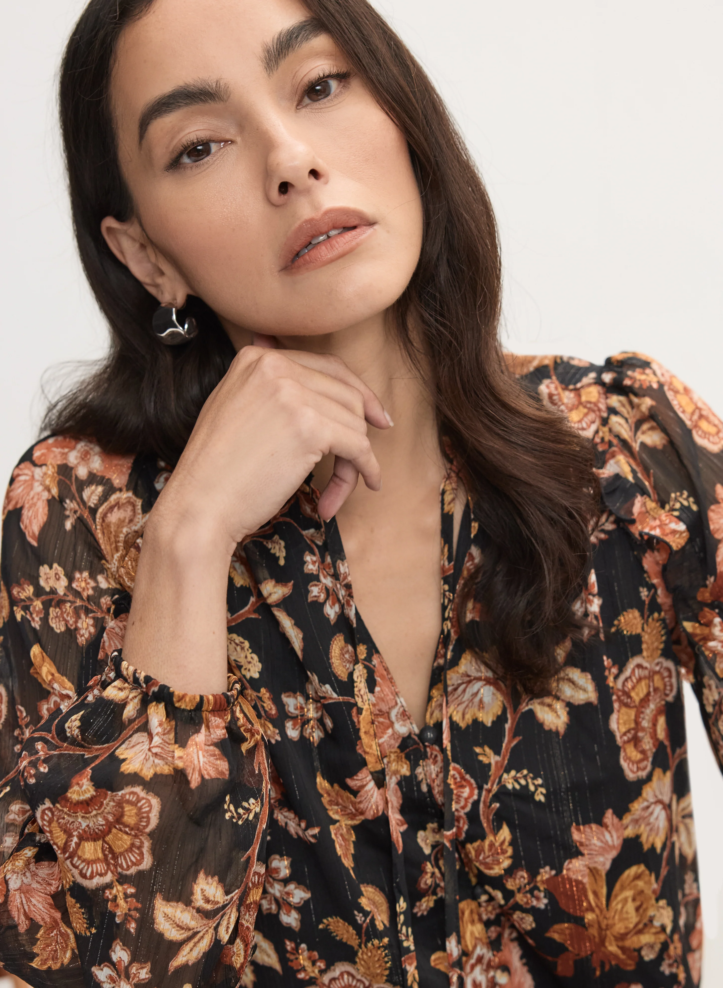 Floral Frilled Neck Blouse - Image 2