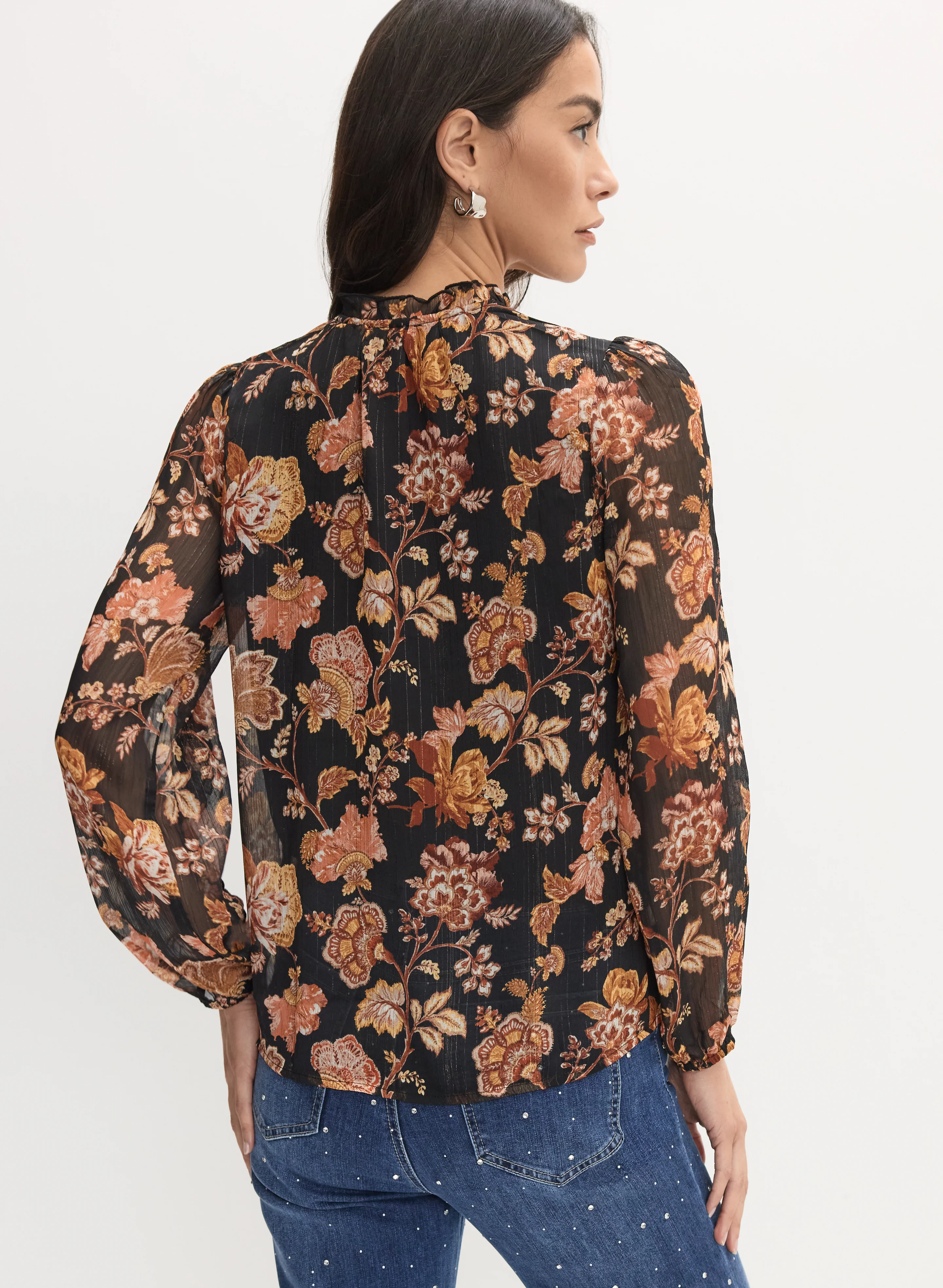 Floral Frilled Neck Blouse - Image 4