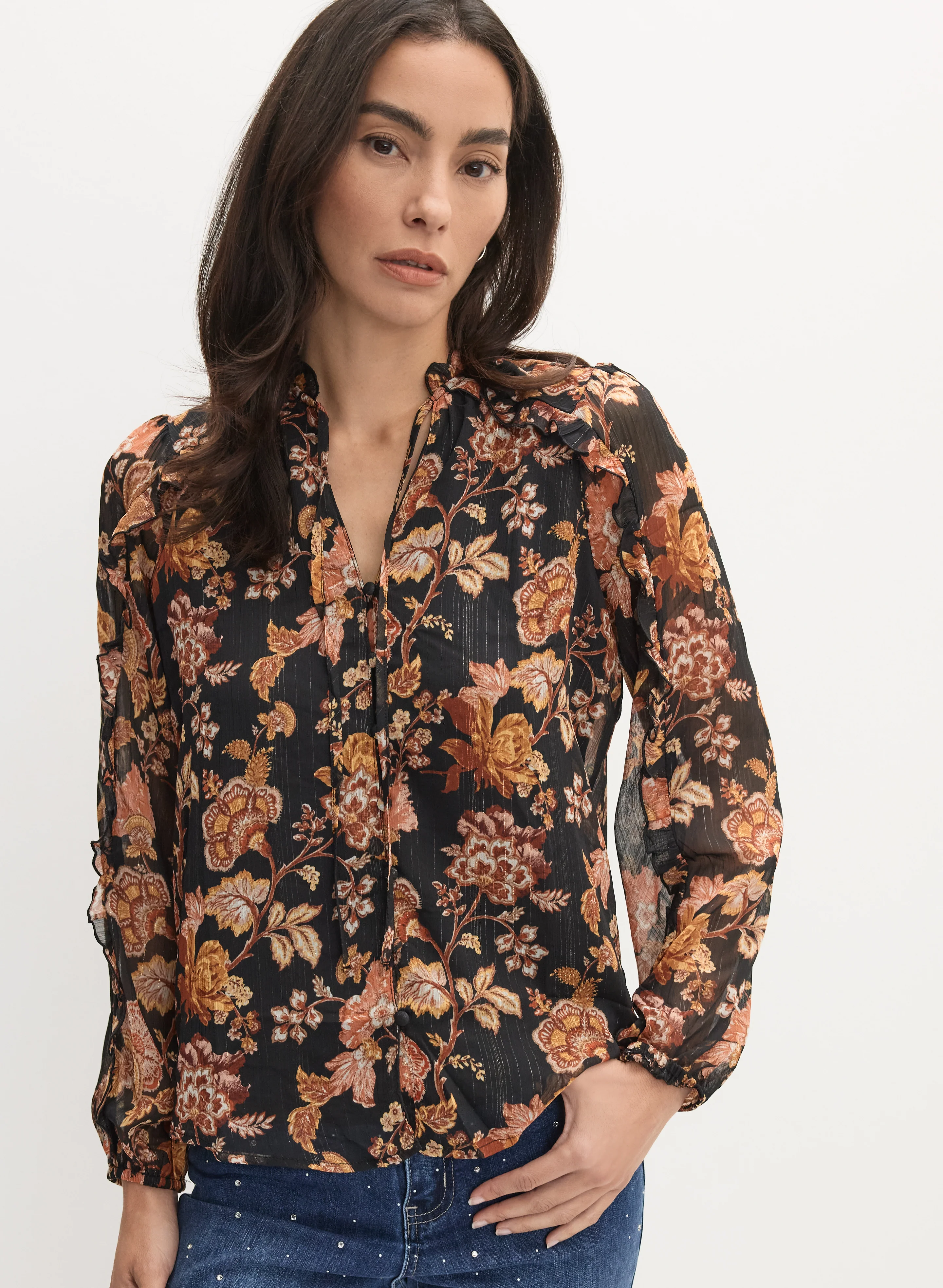 Floral Frilled Neck Blouse - Image 5